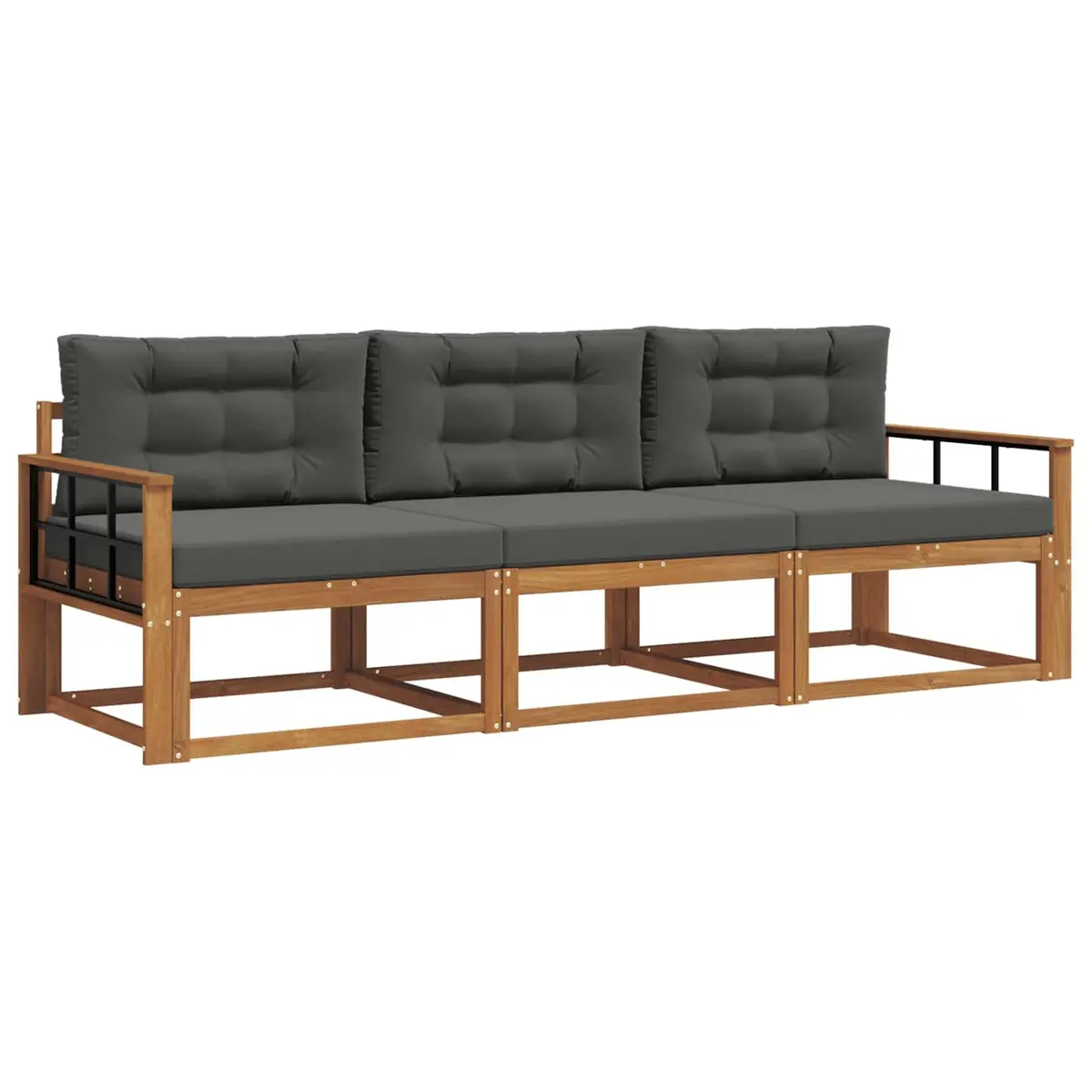 Modular Outdoor Sectional Sofa Set 3 Piece Brown Solid Acacia Wood Garden Patio Furniture