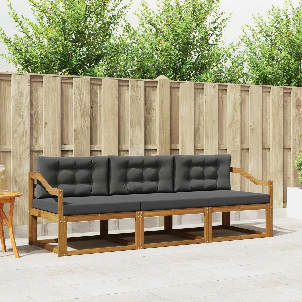 Outdoor Sofa Set Modular Brown 3 Piece Solid Acacia Wood