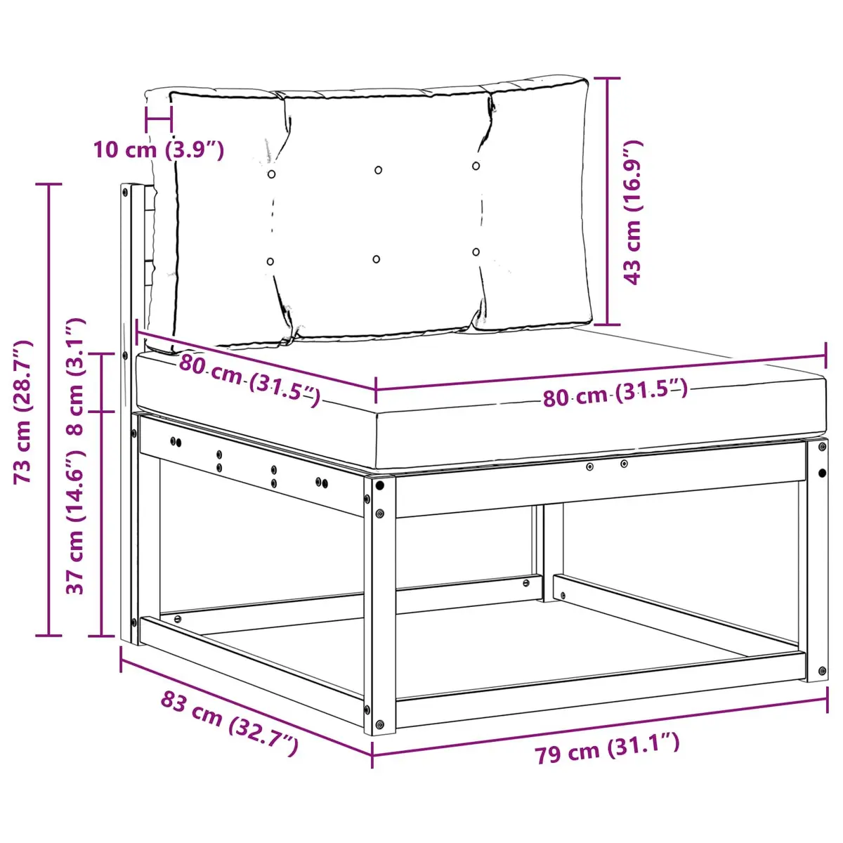 Outdoor Sofa Set Modular Brown 3 Piece Solid Acacia Wood