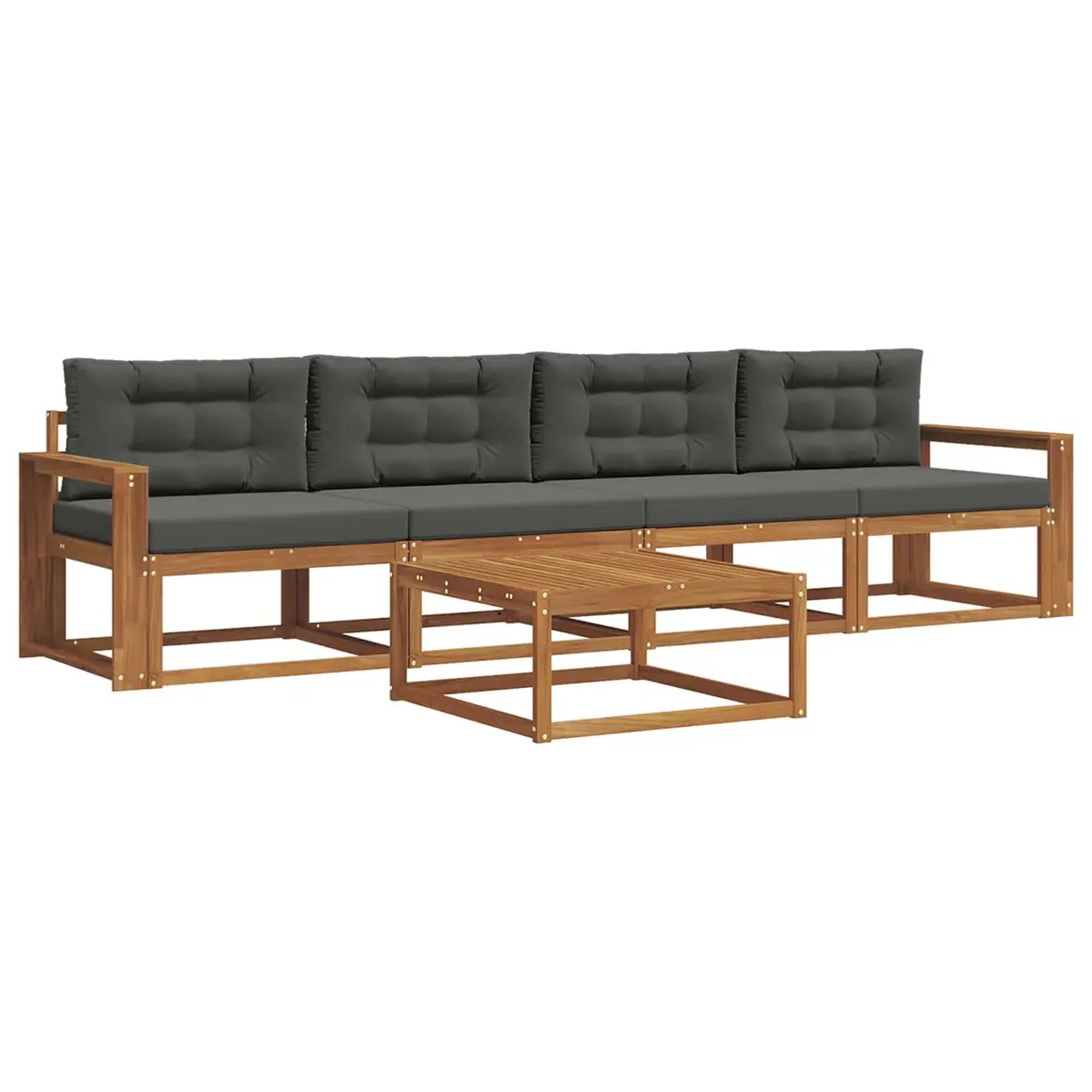 Outdoor Sectional Sofa Set Modern 5 Piece Natural Acacia Wood with Cushions