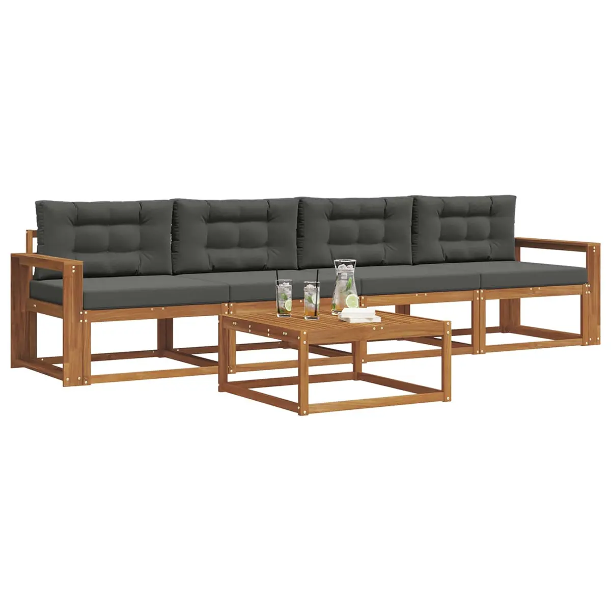Outdoor Sectional Sofa Set Modern 5 Piece Natural Acacia Wood with Cushions