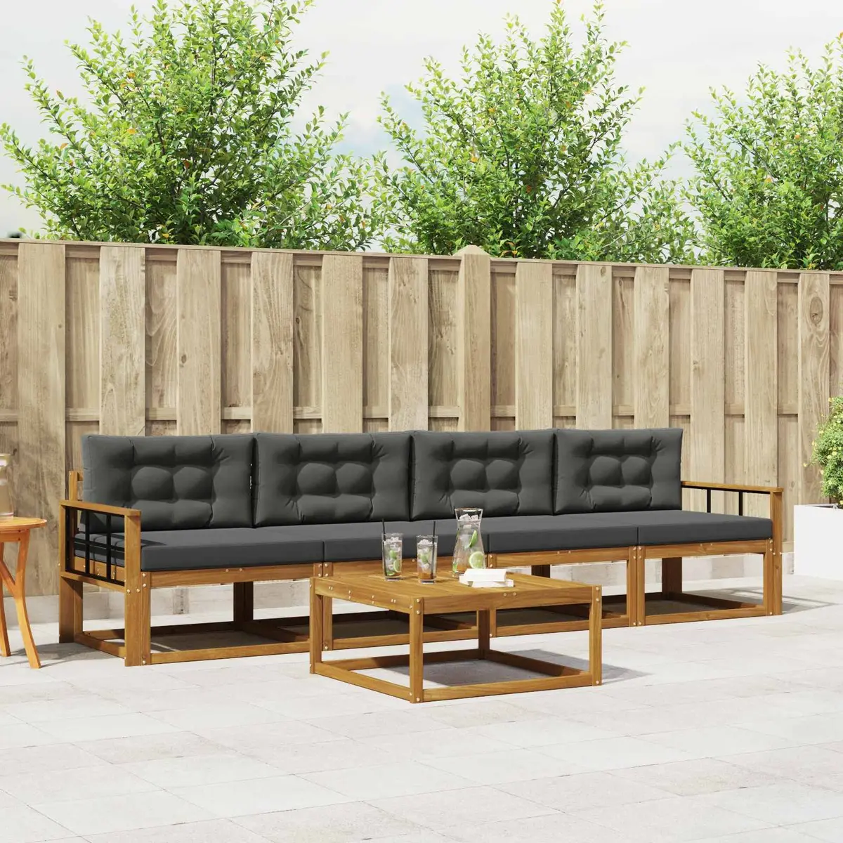 Outdoor Sectional Sofa Set Modern 5 Piece Brown Solid Acacia Wood with Cushions