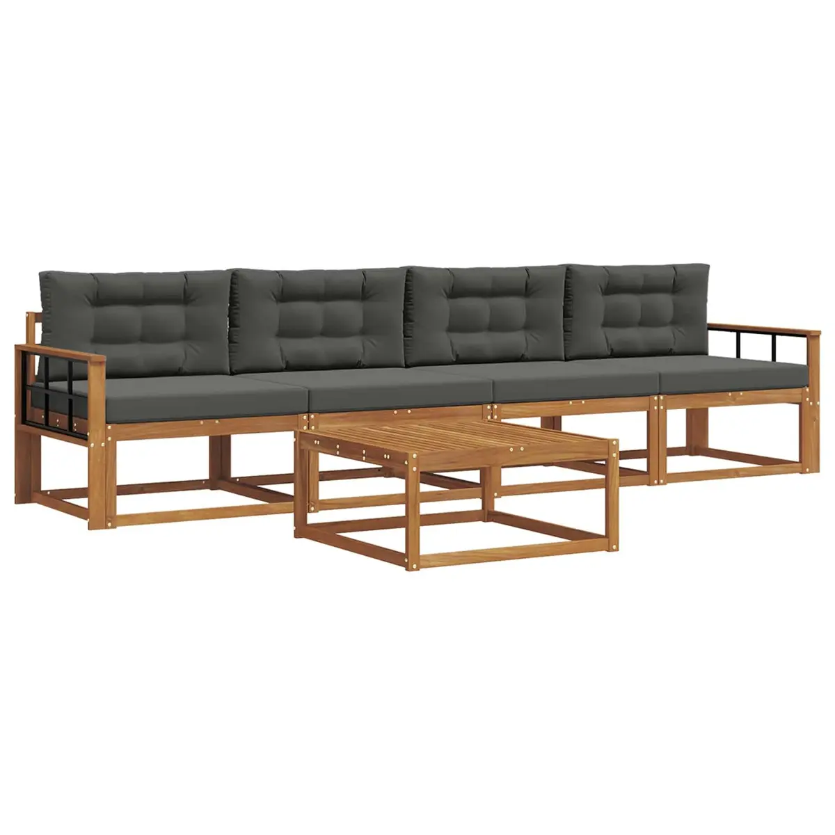Outdoor Sectional Sofa Set Modern 5 Piece Brown Solid Acacia Wood with Cushions