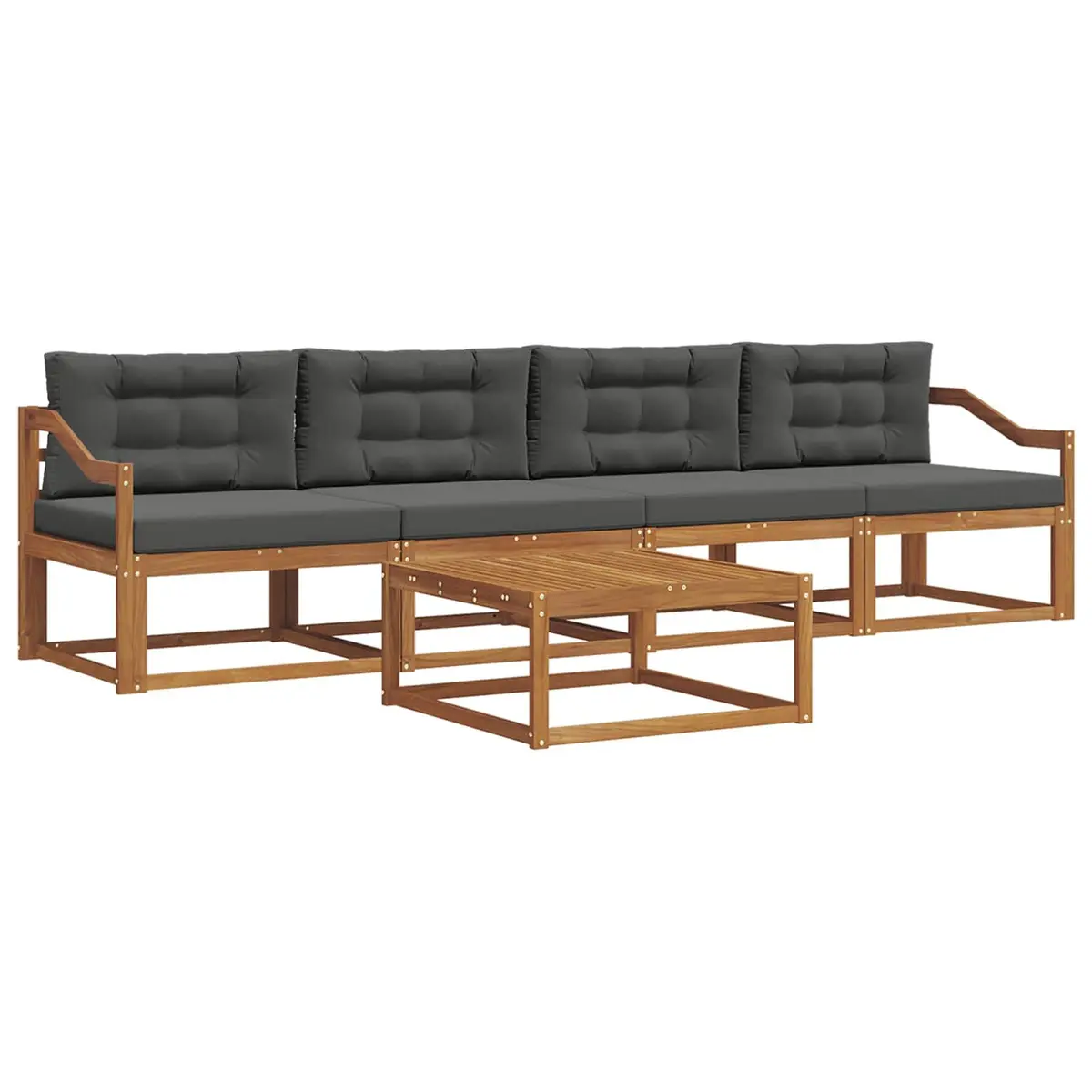 Outdoor Sectional Sofa Set Modern Minimalist 5 Piece Solid Acacia Wood Brown Cushion