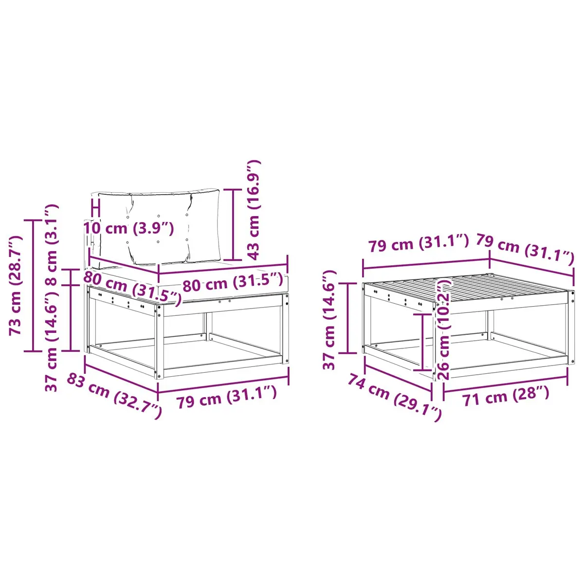 Outdoor Sectional Sofa Set Modular 6 Piece Solid Acacia Wood Weather Resistant Garden Patio Furniture
