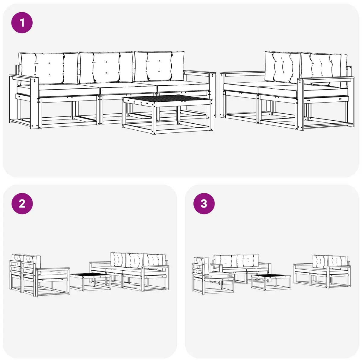 Outdoor Sectional Sofa Set Modular 6 Piece Solid Acacia Wood Weather Resistant Garden Patio Furniture