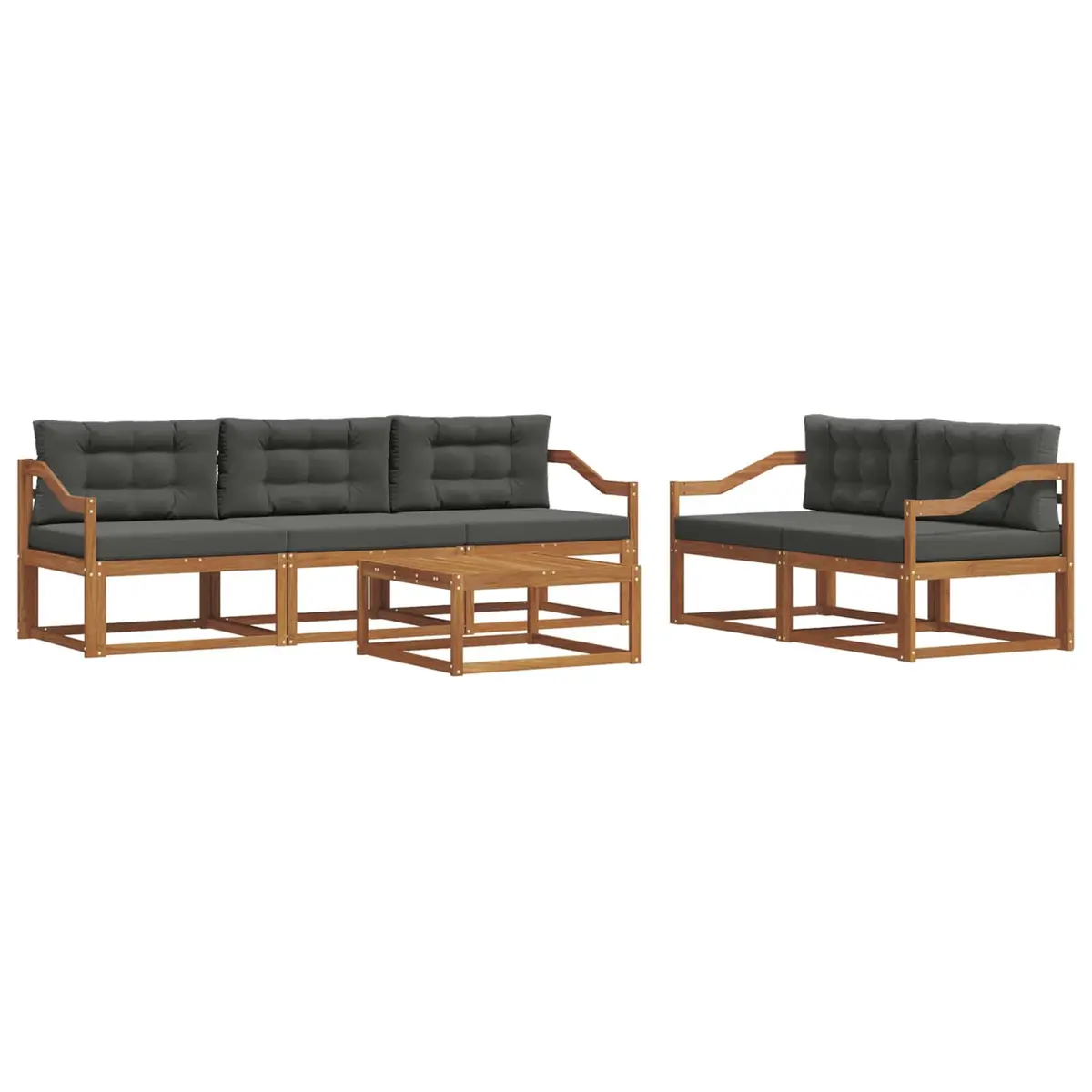 Outdoor Sectional Sofa Set Modular Slatted Back 6 Pieces Solid Acacia Wood Natural Anthracite
