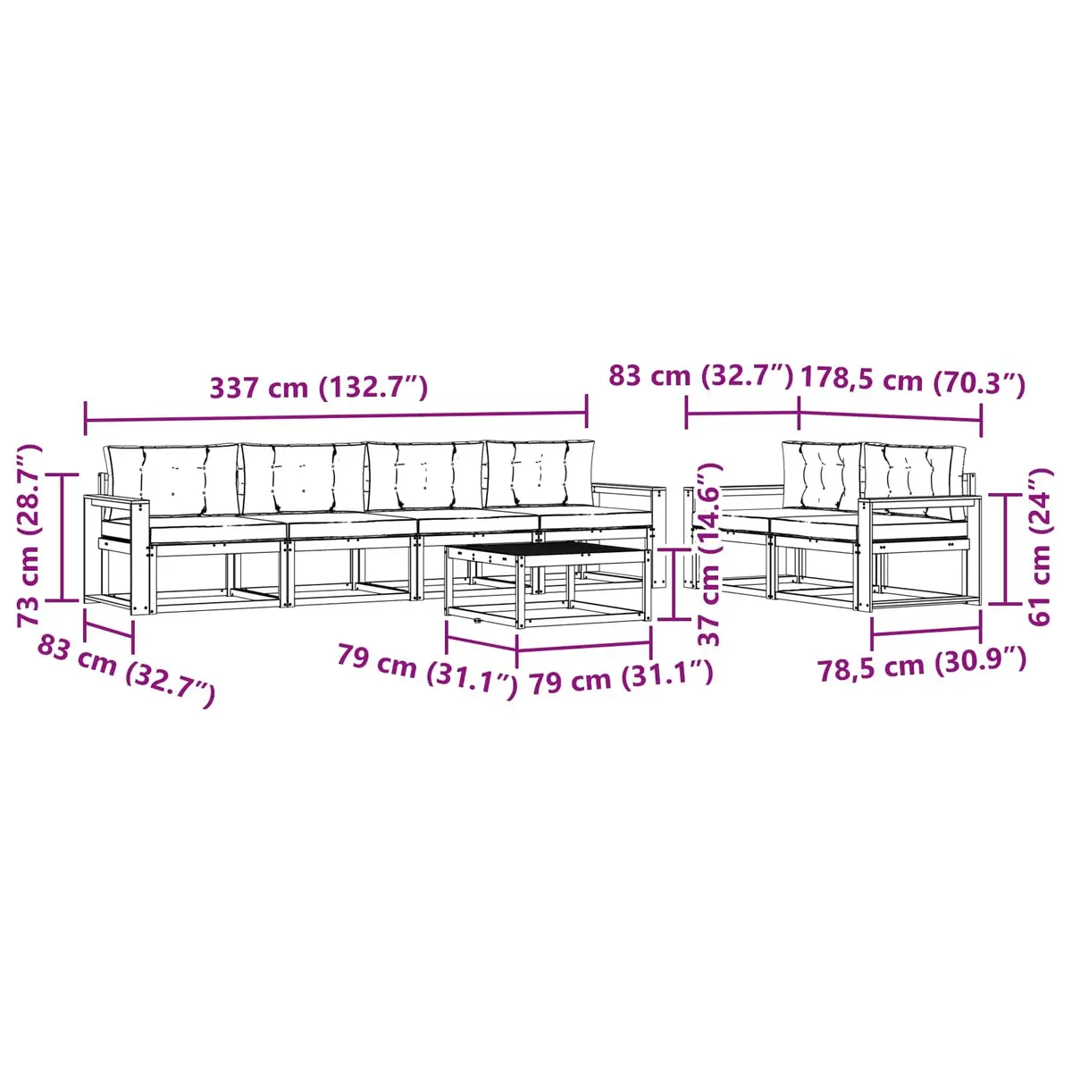 Outdoor Sectional Sofa Set 7 pcs Garden Patio Furniture Modular Lounging