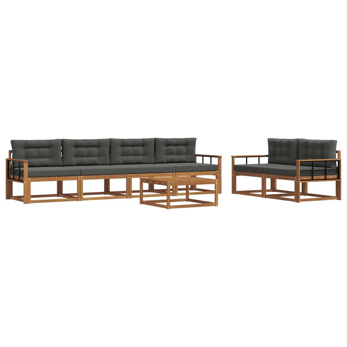 Outdoor Sectional Sofa Set Modular 7 Pieces Solid Acacia Wood Natural Anthracite
