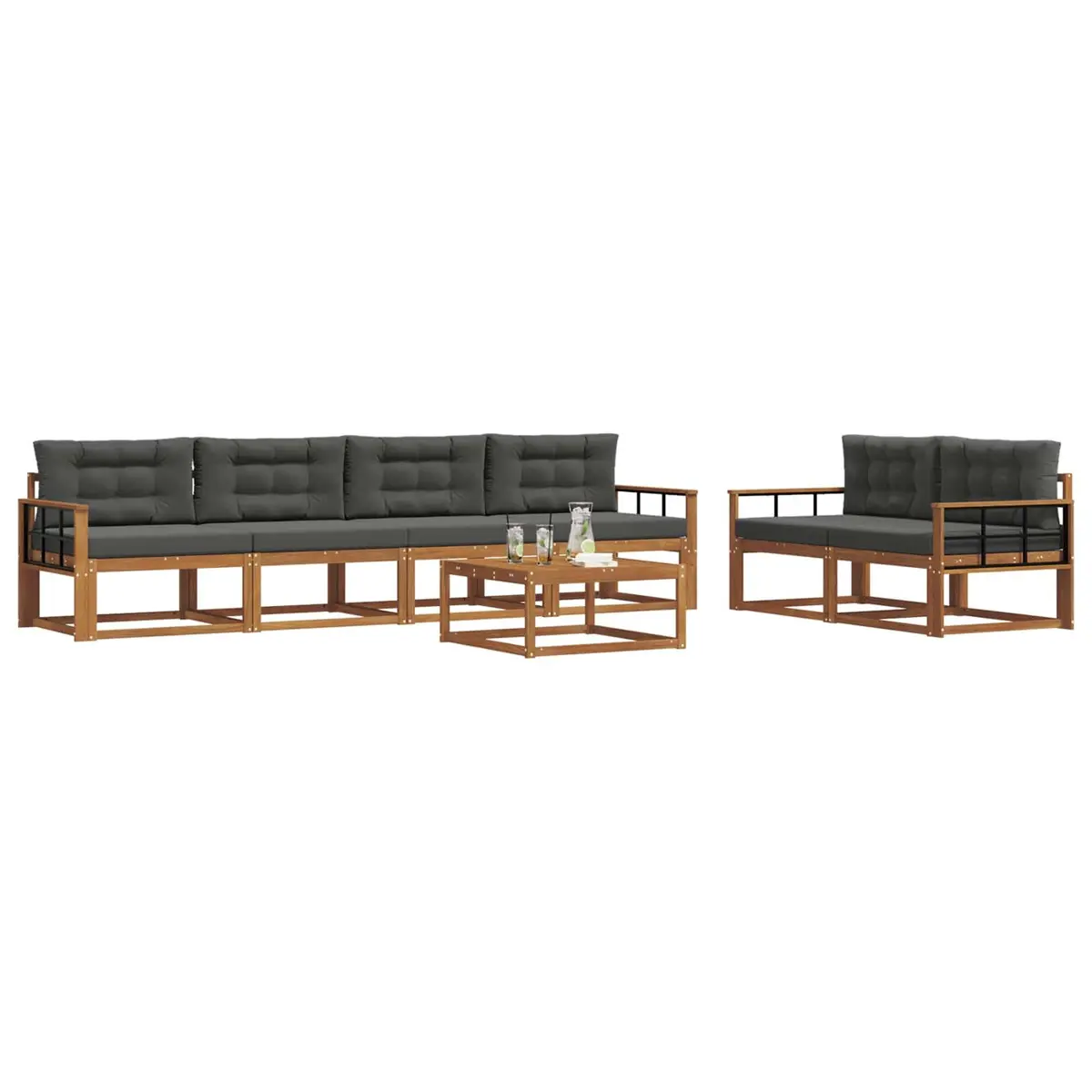 Outdoor Sectional Sofa Set Modular 7 Pieces Solid Acacia Wood Natural Anthracite