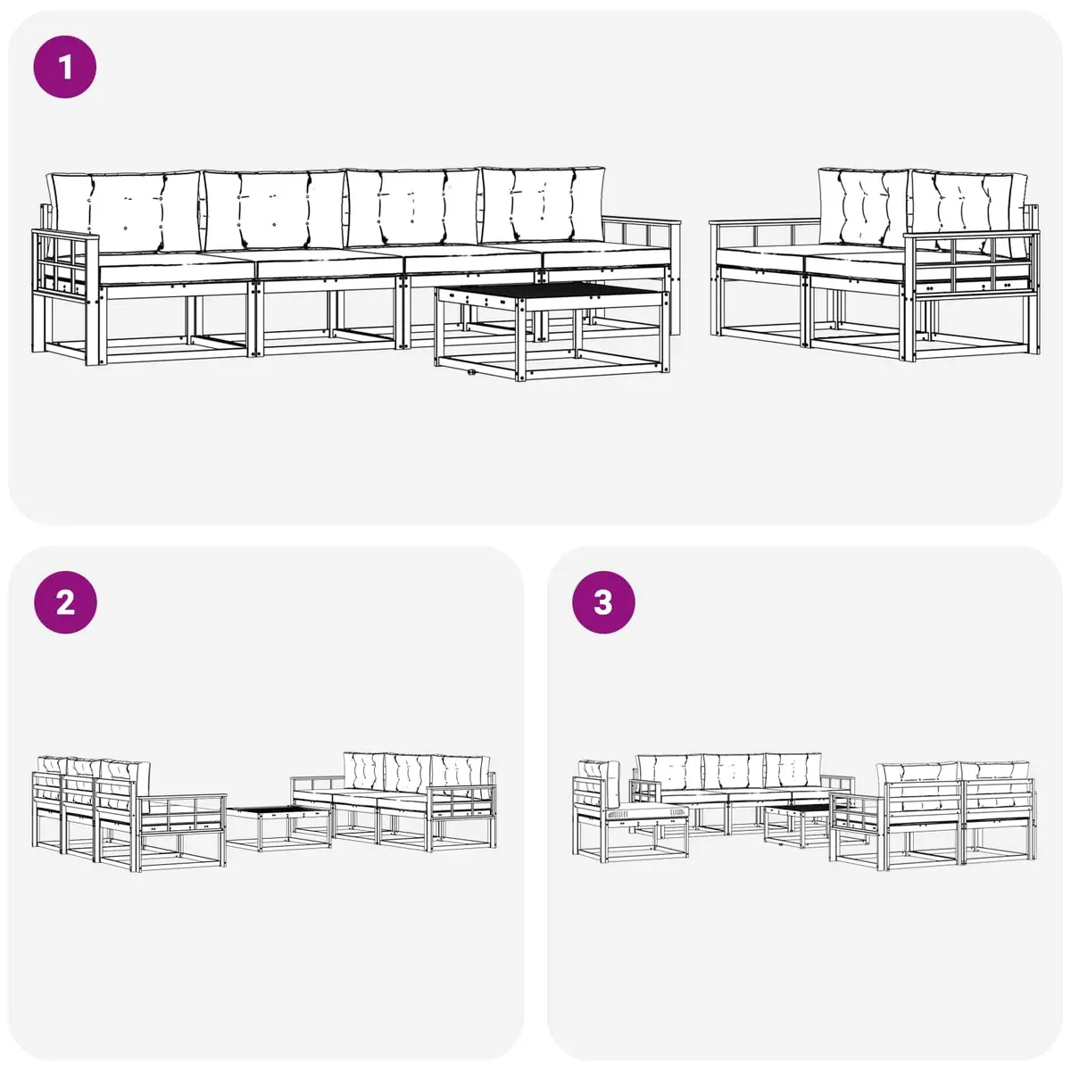 Outdoor Sectional Sofa Set Modular 7 Pieces Solid Acacia Wood Natural Anthracite