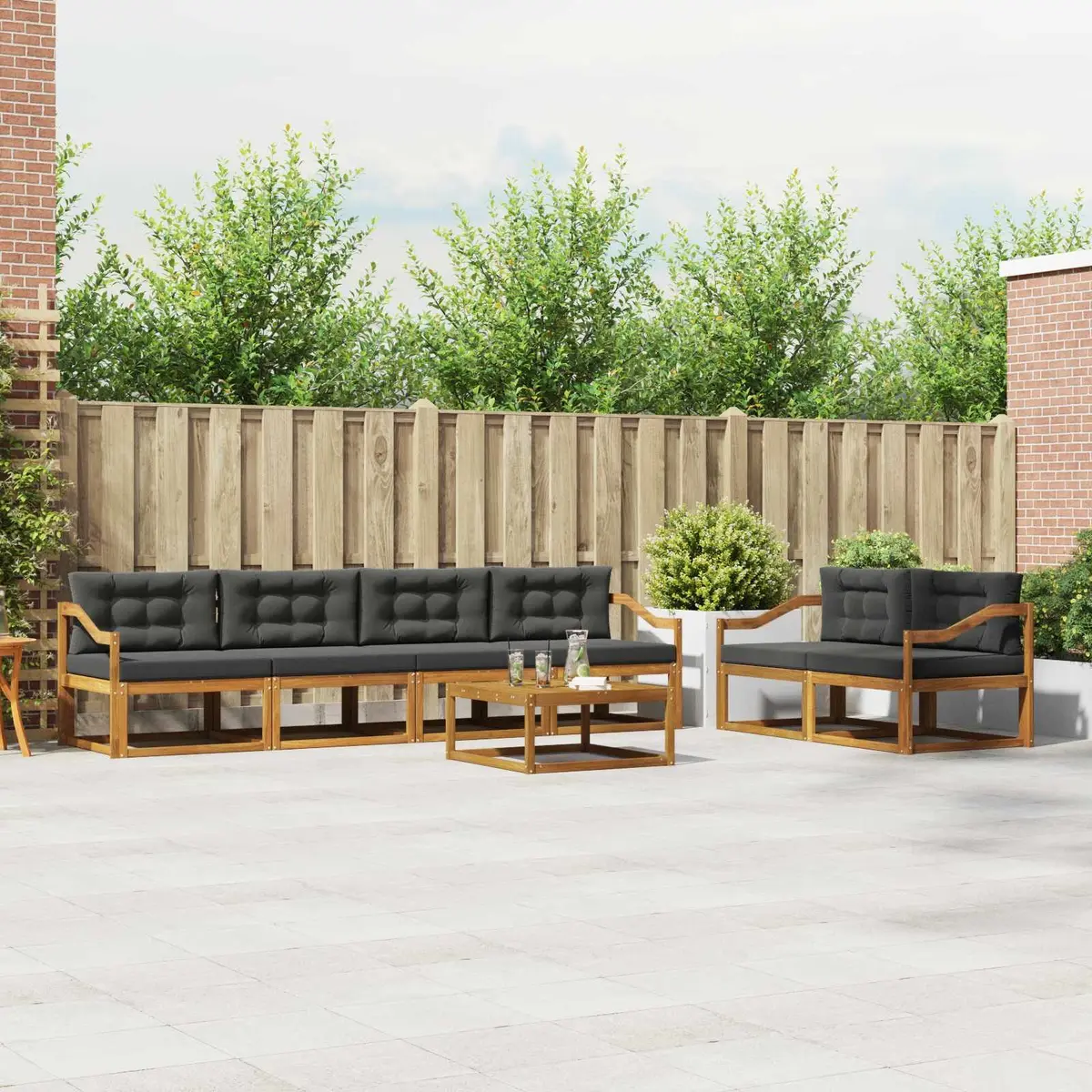 Outdoor Sectional Sofa Set Natural 7 Piece Solid Acacia Wood with Cushions