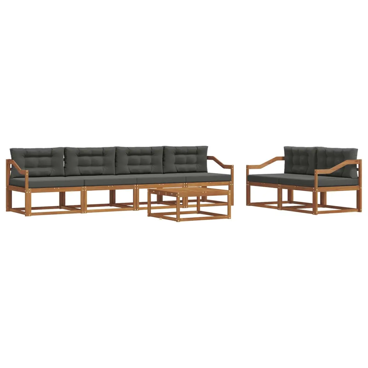 Outdoor Sectional Sofa Set Natural 7 Piece Solid Acacia Wood with Cushions