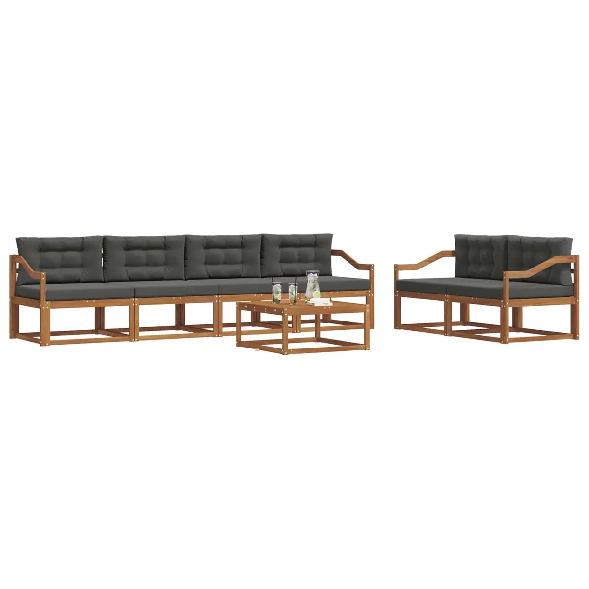Outdoor Sectional Sofa Set Natural 7 Piece Solid Acacia Wood with Cushions