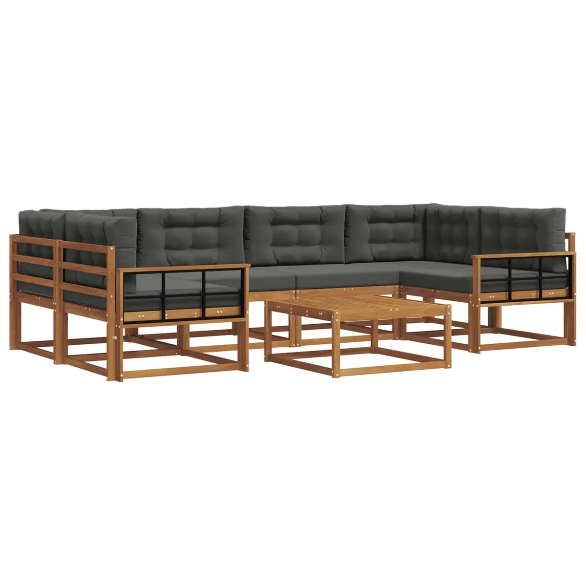 Modular Outdoor Sofa Set 7 Pieces Solid Acacia Wood Patio Garden Furniture Natural Anthracite