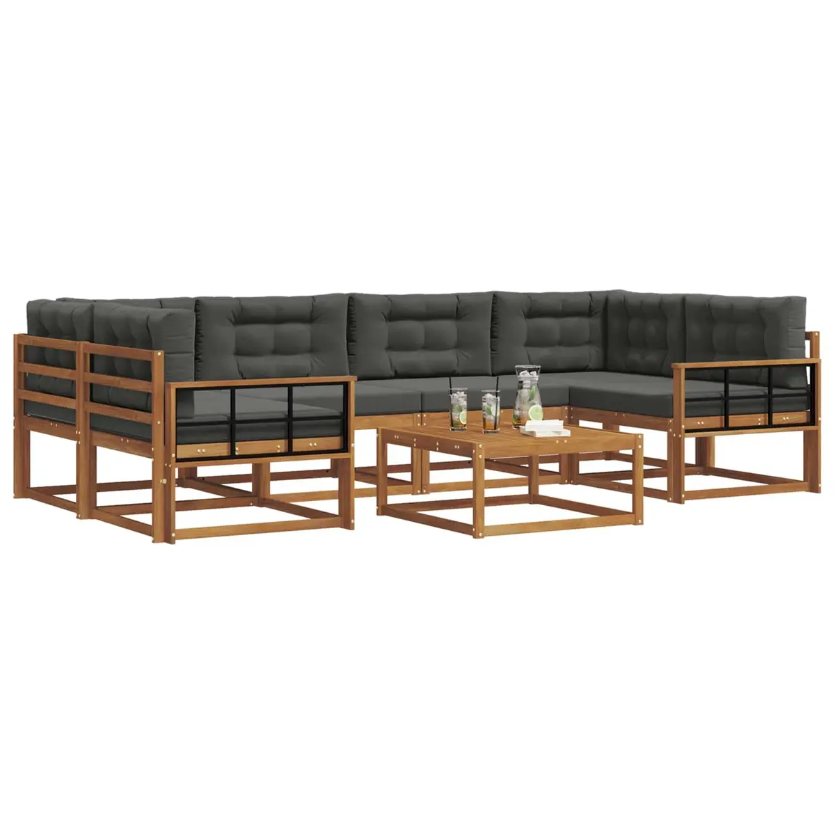 Modular Outdoor Sofa Set 7 Pieces Solid Acacia Wood Patio Garden Furniture Natural Anthracite