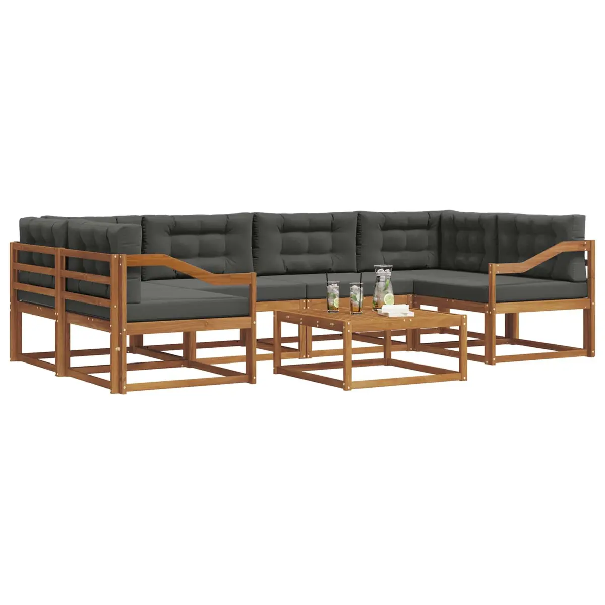 Outdoor Sofa Set Modern 7 Pieces Natural Solid Acacia Wood