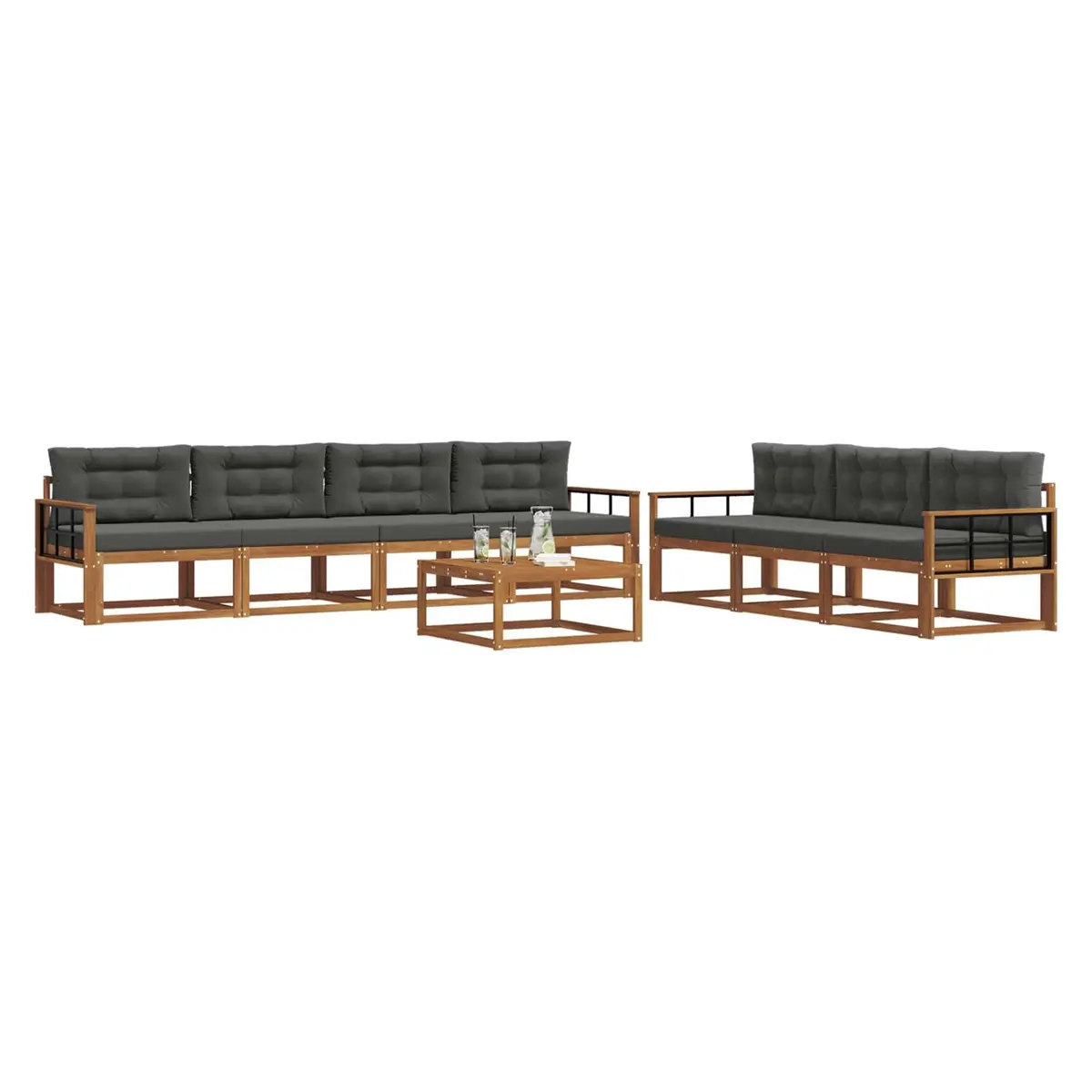 Outdoor Sectional Sofa Set Modular 8 Pieces Natural Acacia Wood