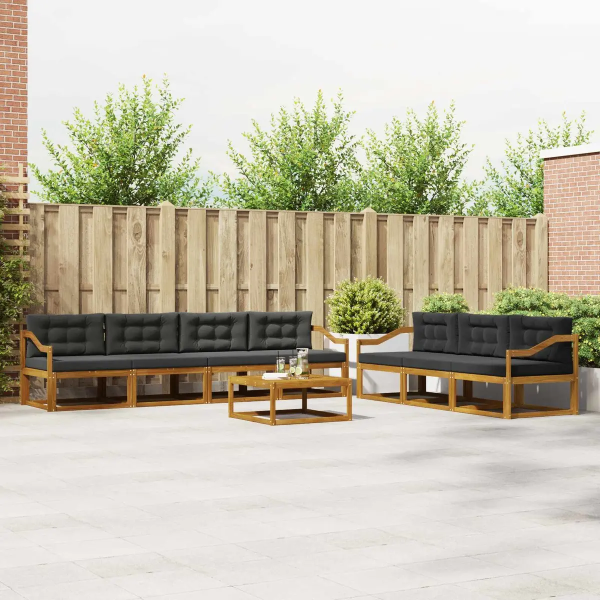 Outdoor Sectional Sofa Set Modular 8 Piece Natural Acacia Wood Weather Resistant