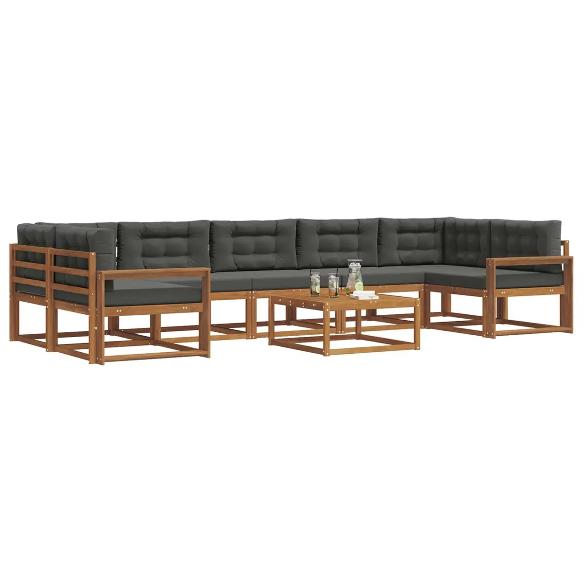Outdoor Sectional Sofa Set Modular Garden Furniture 8 Pieces Solid Acacia Wood Natural Brown