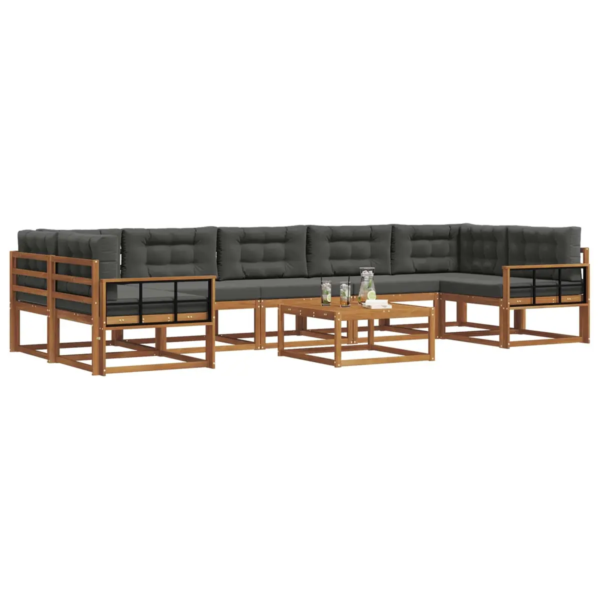 Outdoor Sectional Sofa Set Modular Natural 8 Piece Solid Acacia Wood Frame