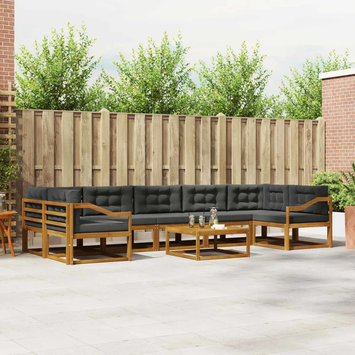 Outdoor Sectional Sofa Set Modular Modern 8 Pieces Solid Acacia Wood