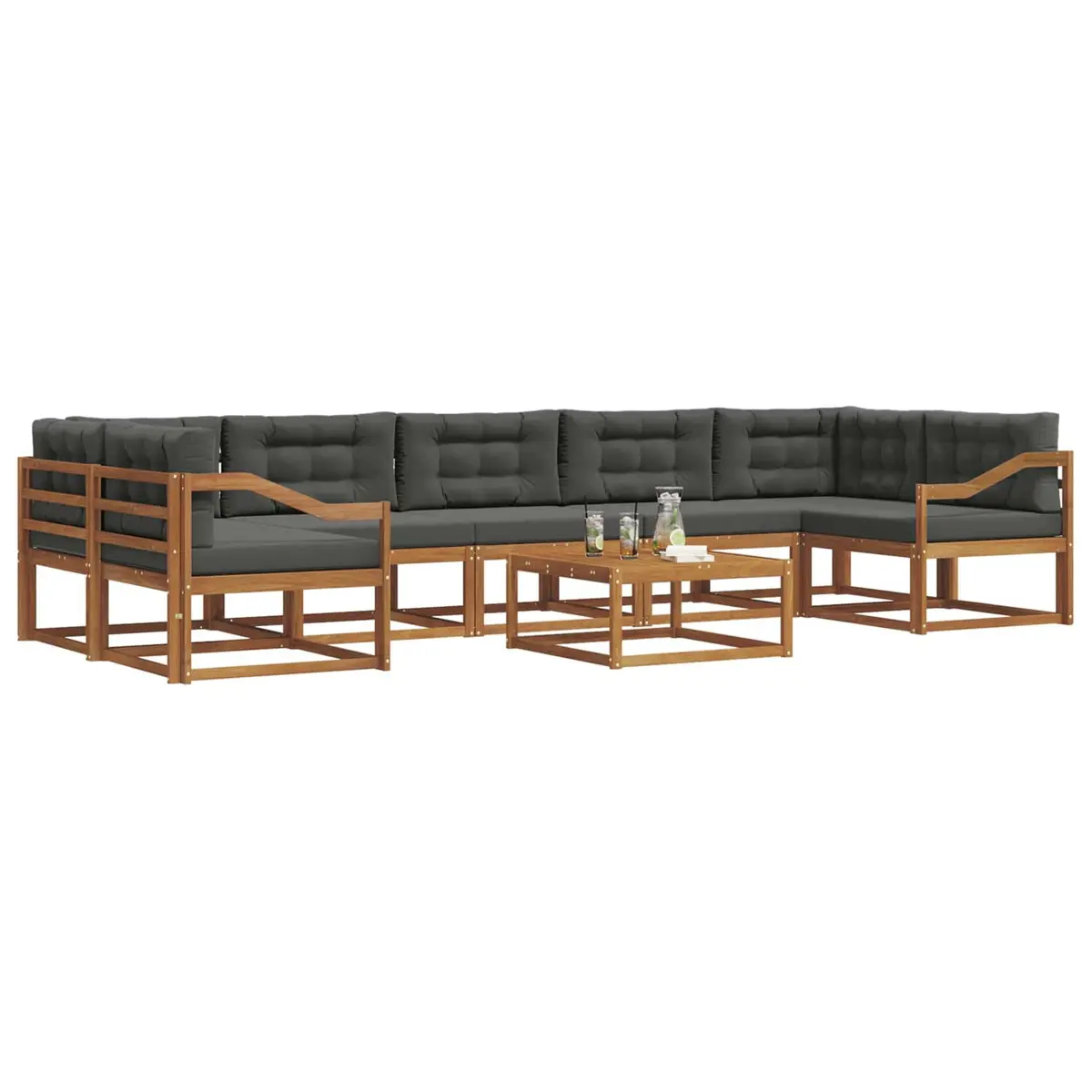 Outdoor Sectional Sofa Set Modular Modern 8 Pieces Solid Acacia Wood