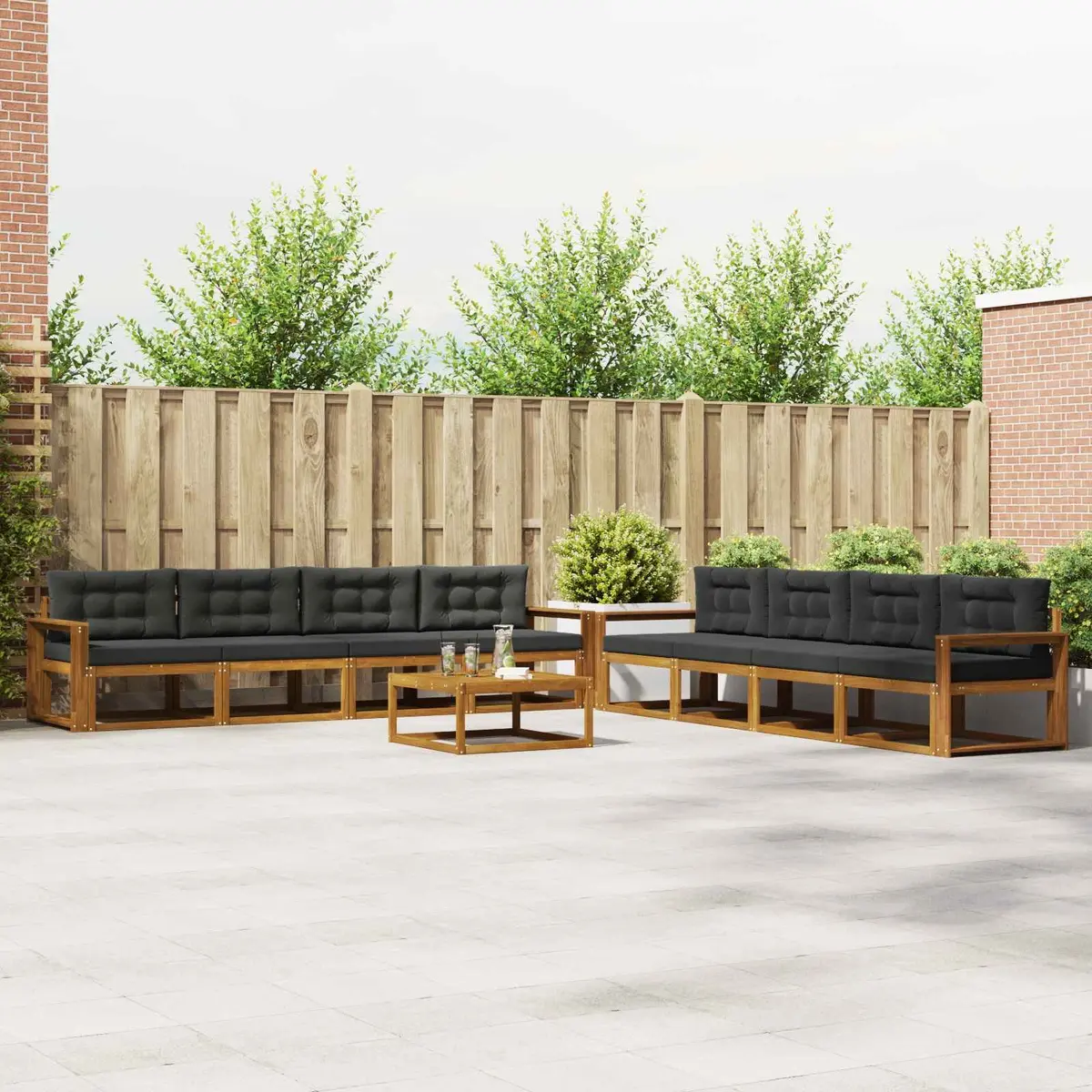 Outdoor Sectional Sofa Set Brown 9 Piece Solid Acacia Wood Cushions