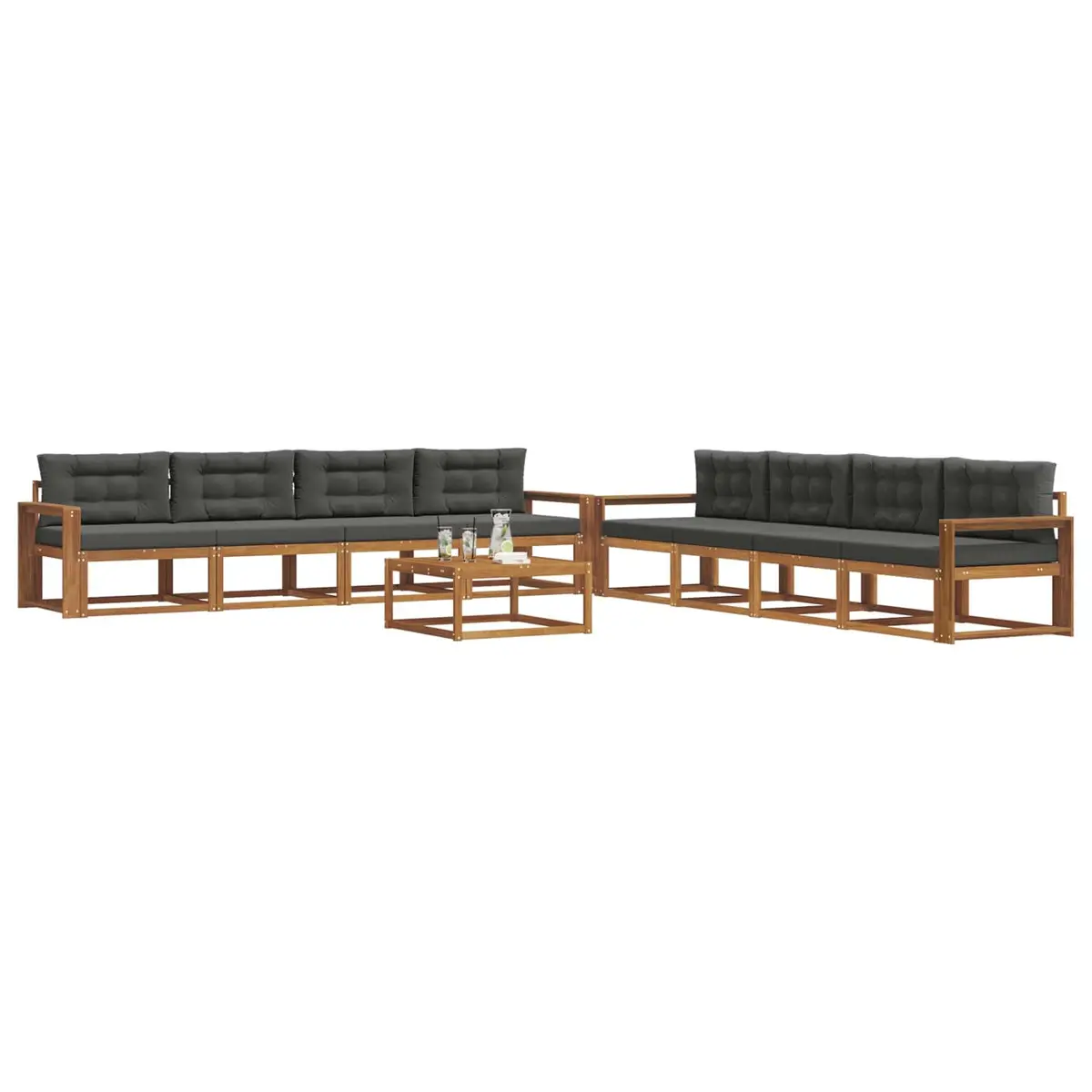 Outdoor Sectional Sofa Set Brown 9 Piece Solid Acacia Wood Cushions