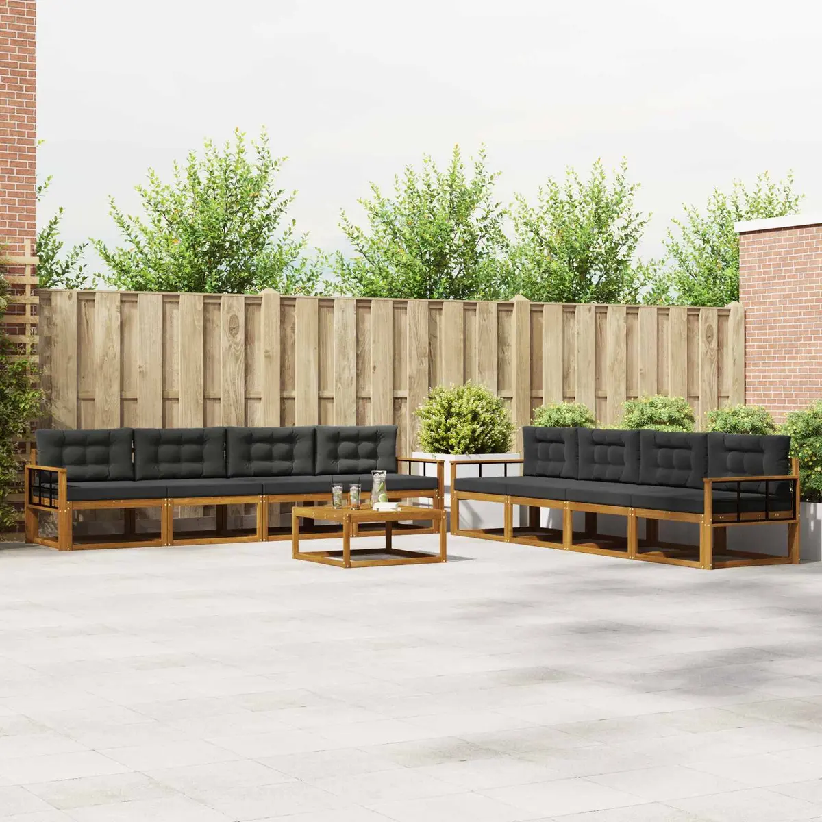Outdoor Sectional Sofa Set Brown 9 Pieces Solid Acacia Wood Garden Patio Furniture