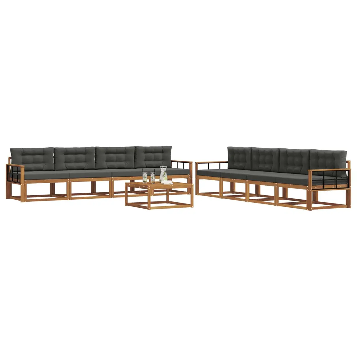 Outdoor Sectional Sofa Set Brown 9 Pieces Solid Acacia Wood Garden Patio Furniture