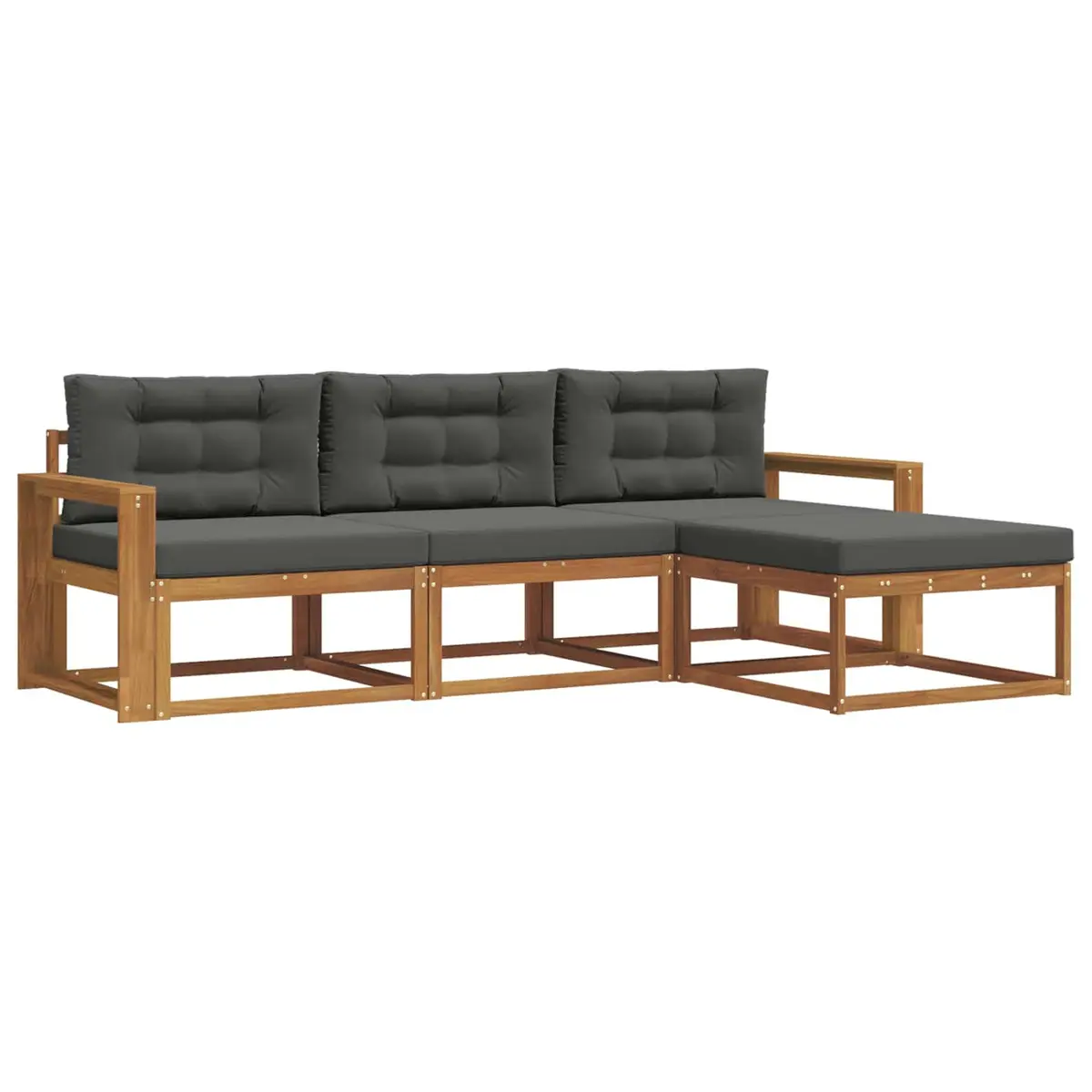 Outdoor Sectional Sofa Set Modular 4 Piece Brown Solid Acacia Wood with Cushions