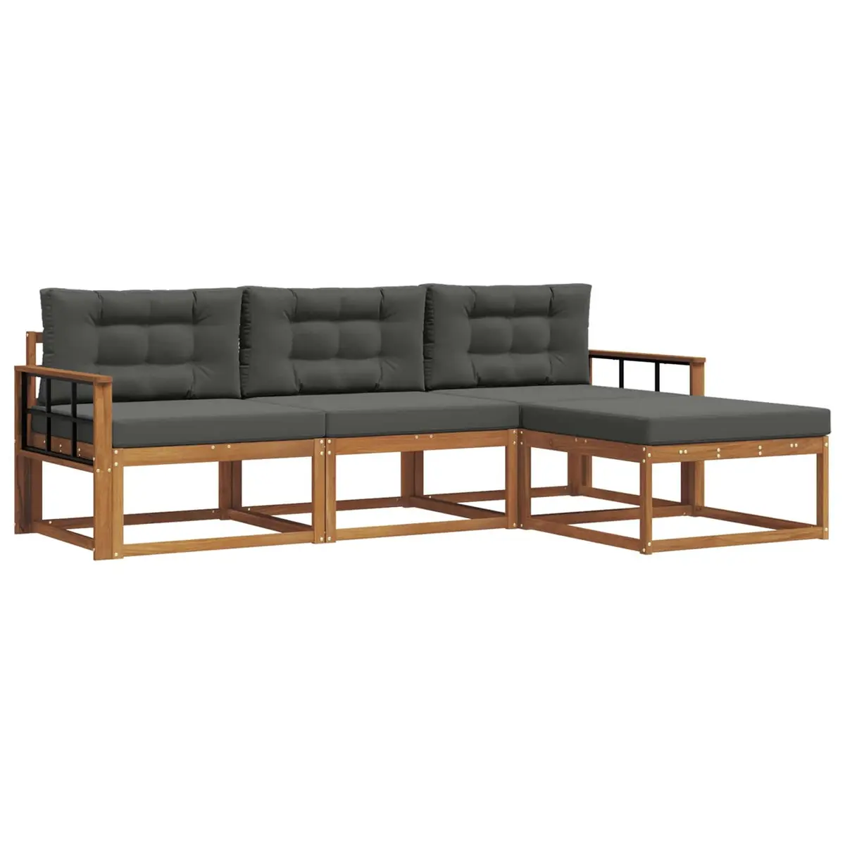 Outdoor Sectional Sofa Set Modular Brown 4 Piece Solid Acacia Wood