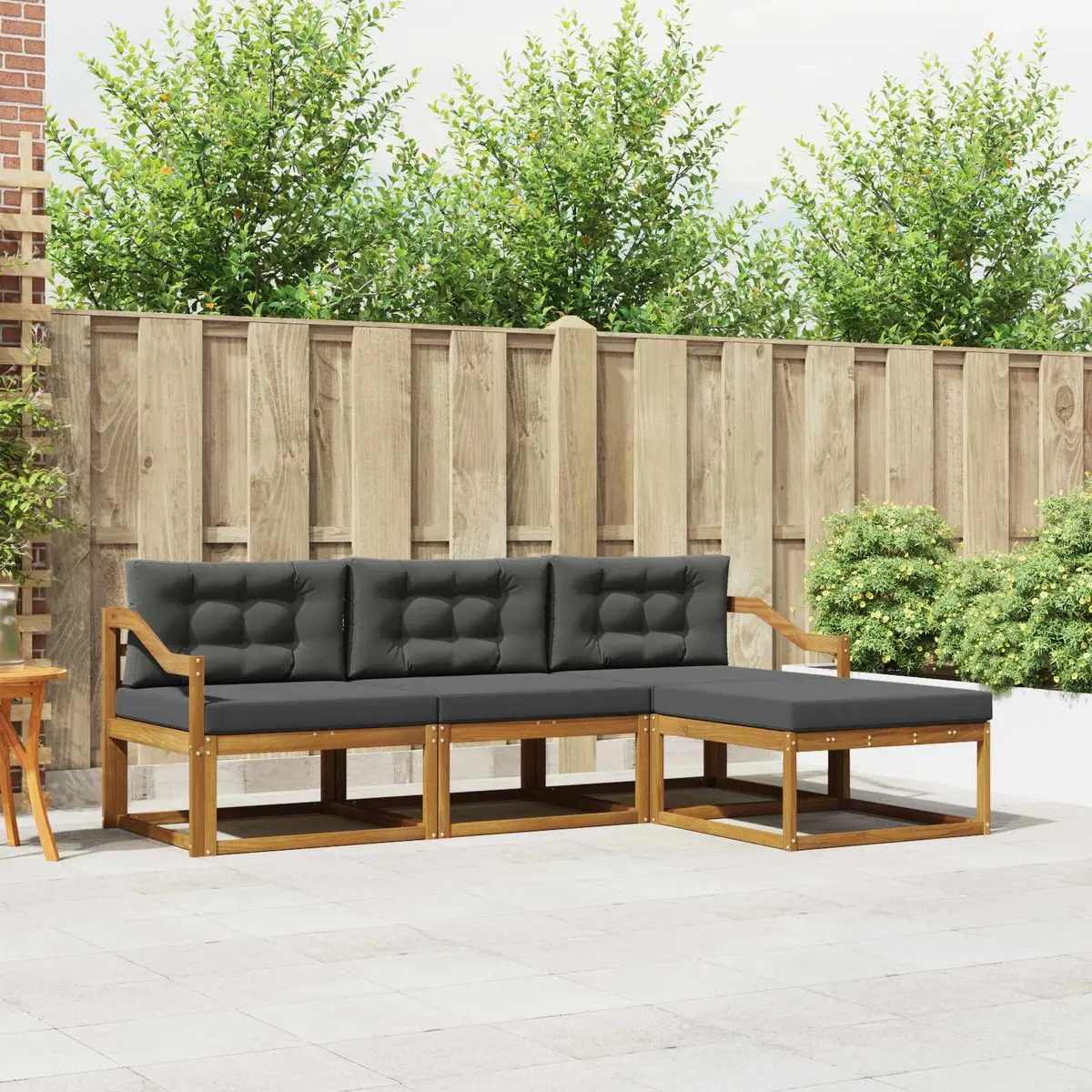 Outdoor Sectional Sofa Set Modular Brown Solid Acacia Wood 4 Piece