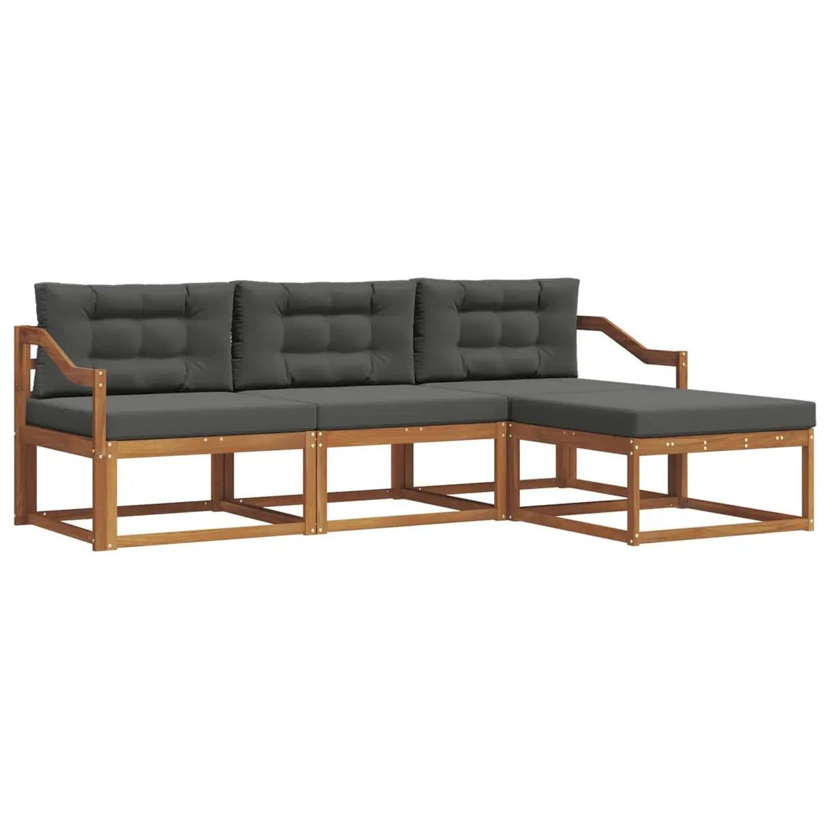 Outdoor Sectional Sofa Set Modular Brown Solid Acacia Wood 4 Piece