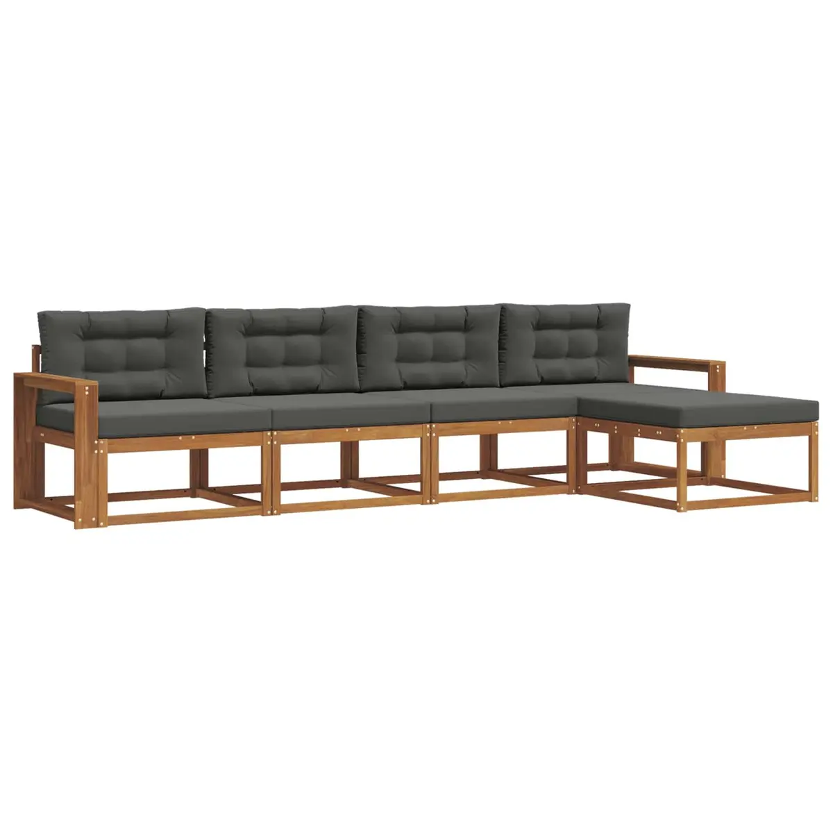 Outdoor Sectional Sofa Set Modular Brown 5 Piece Solid Wood with Cushions