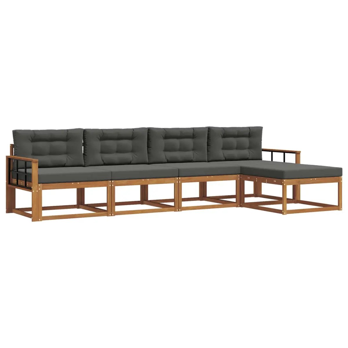 Outdoor Sectional Sofa Set Modular Brown Solid Acacia Wood 5 Piece Garden Patio Furniture with Cushions