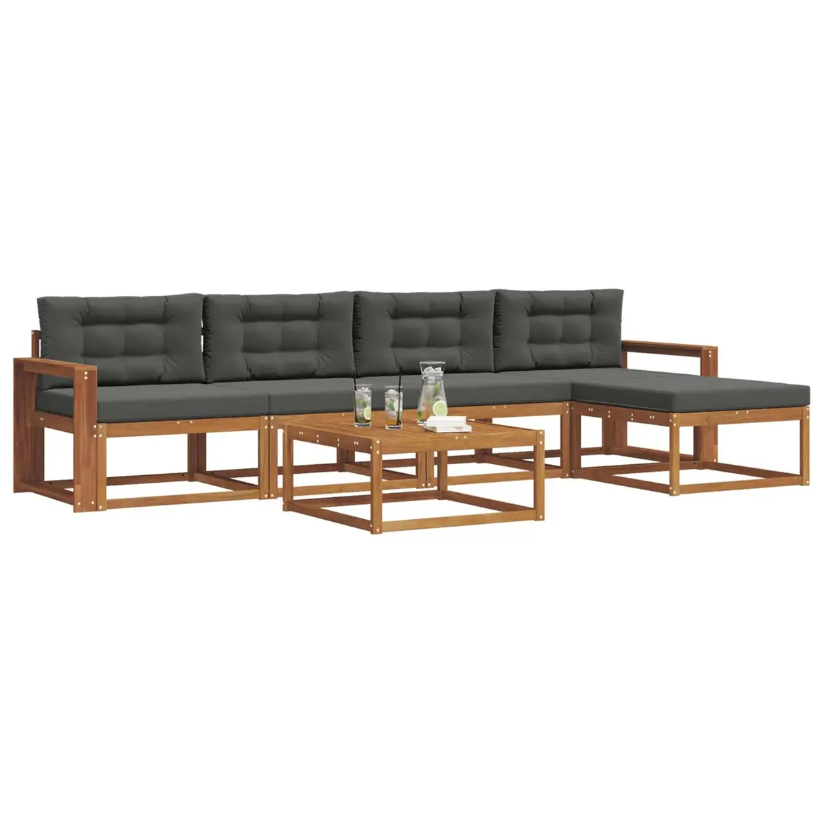 Outdoor Sectional Sofa Set Modular 6 Piece Brown Solid Acacia Wood