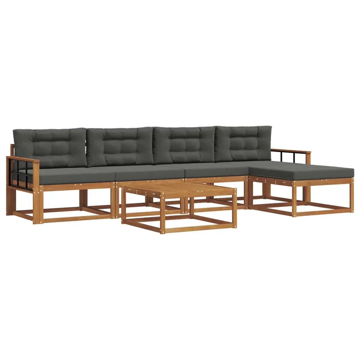 Outdoor Sectional Sofa Set Modular Brown 6 Piece Solid Acacia Wood with Cushions