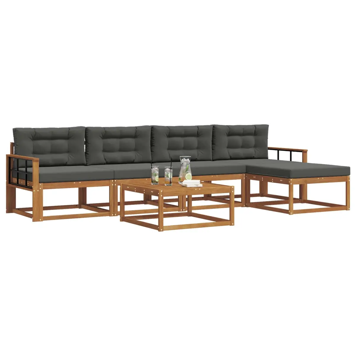 Outdoor Sectional Sofa Set Modular Brown 6 Piece Solid Acacia Wood with Cushions