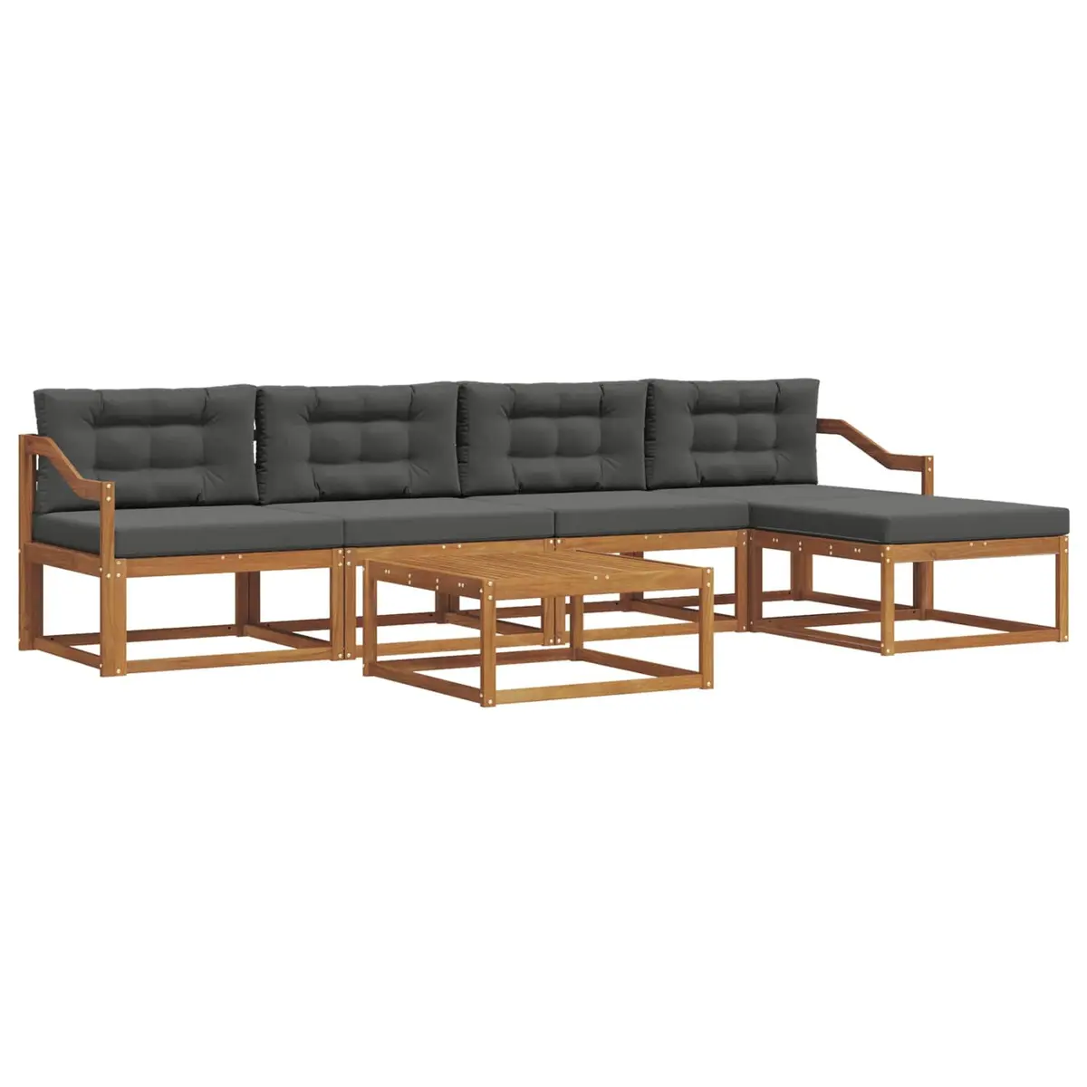Modular Sectional Sofa Set Brown 6 Piece Solid Acacia Wood Outdoor Garden Patio Furniture with Cushions