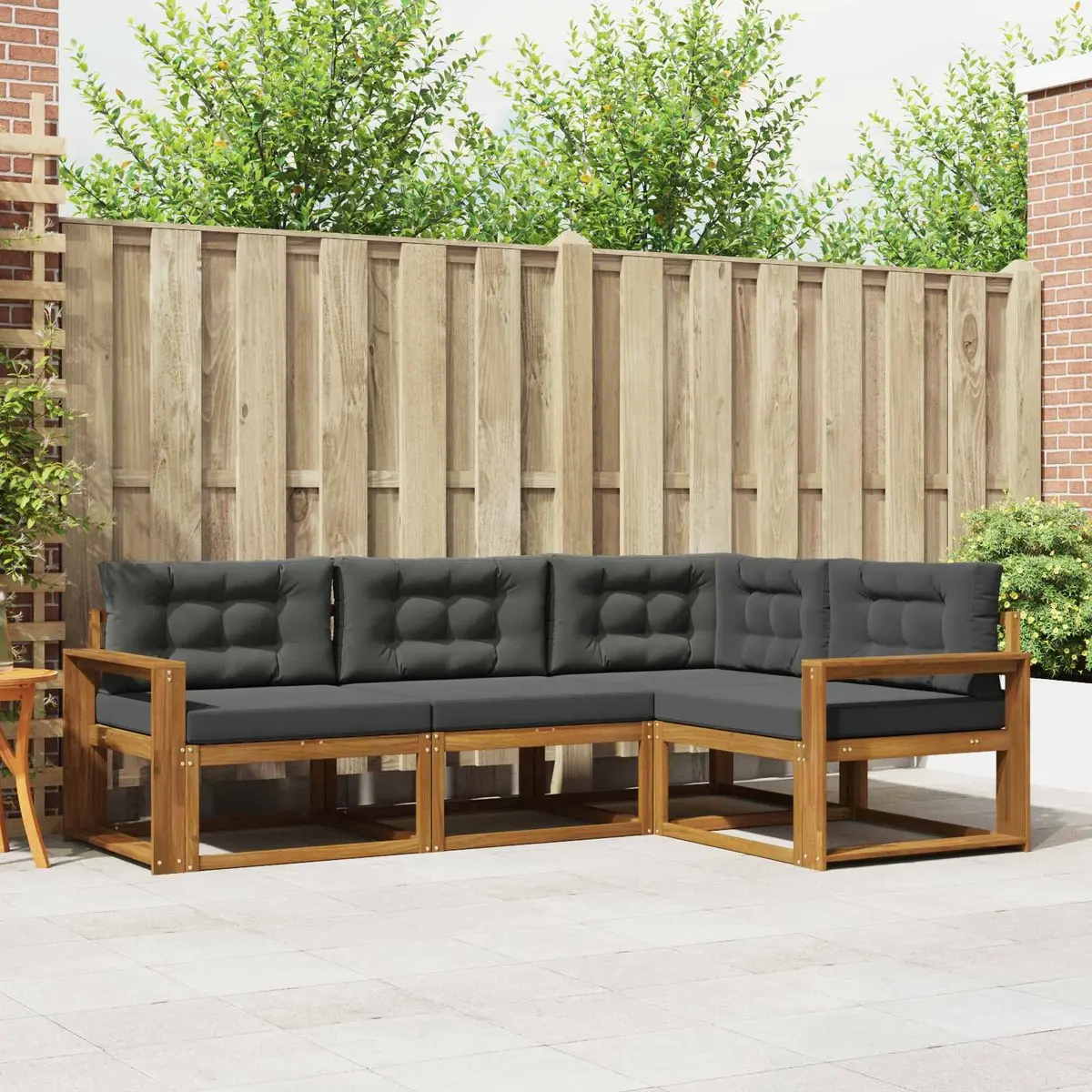 Outdoor Sectional Sofa Set Modular Brown Solid Acacia Wood 4 Piece with Cushions