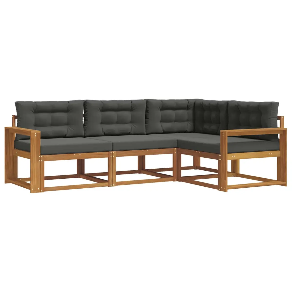 Outdoor Sectional Sofa Set Modular Brown Solid Acacia Wood 4 Piece with Cushions