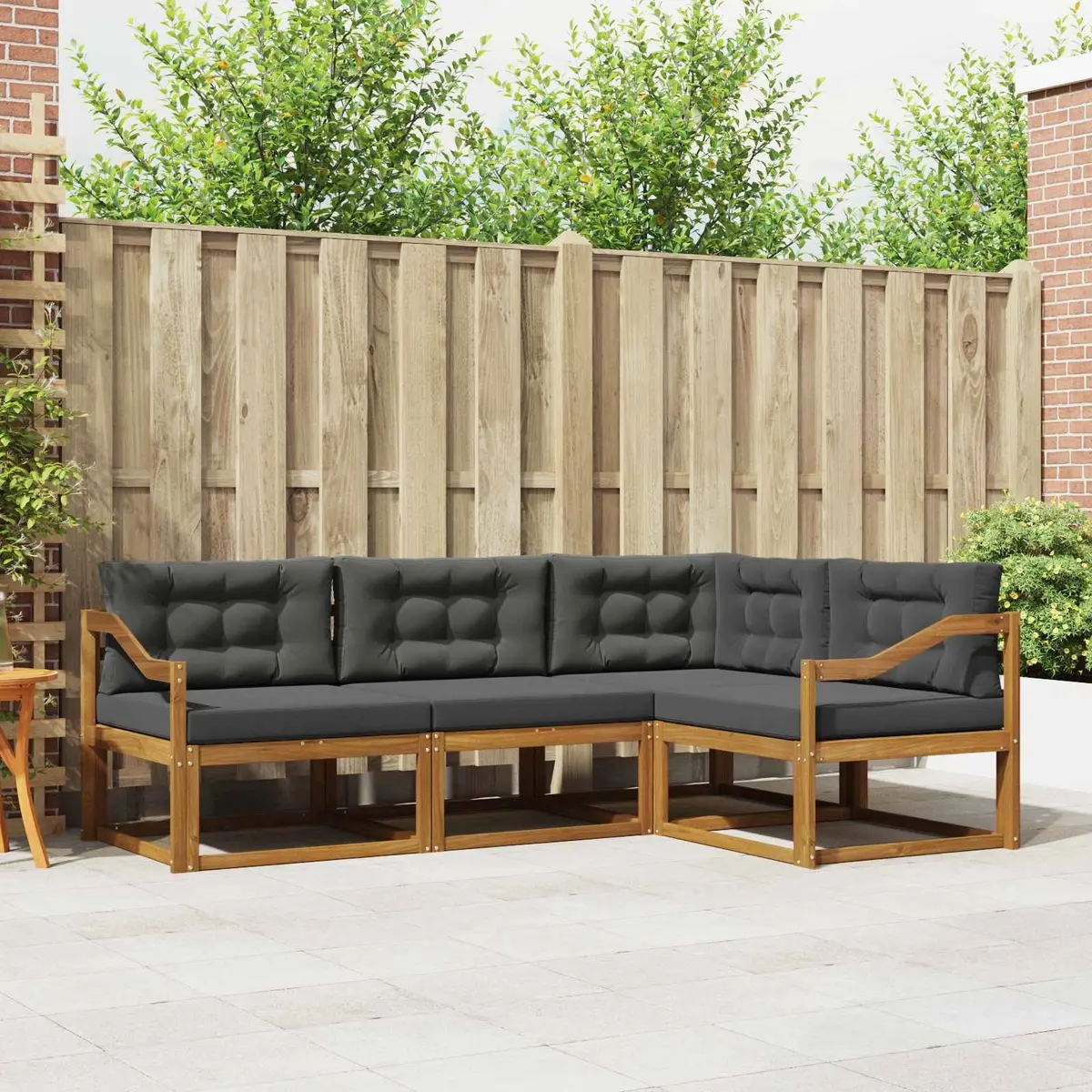 Outdoor Sectional Sofa Set Brown 4 Piece Solid Acacia Wood with Cushions