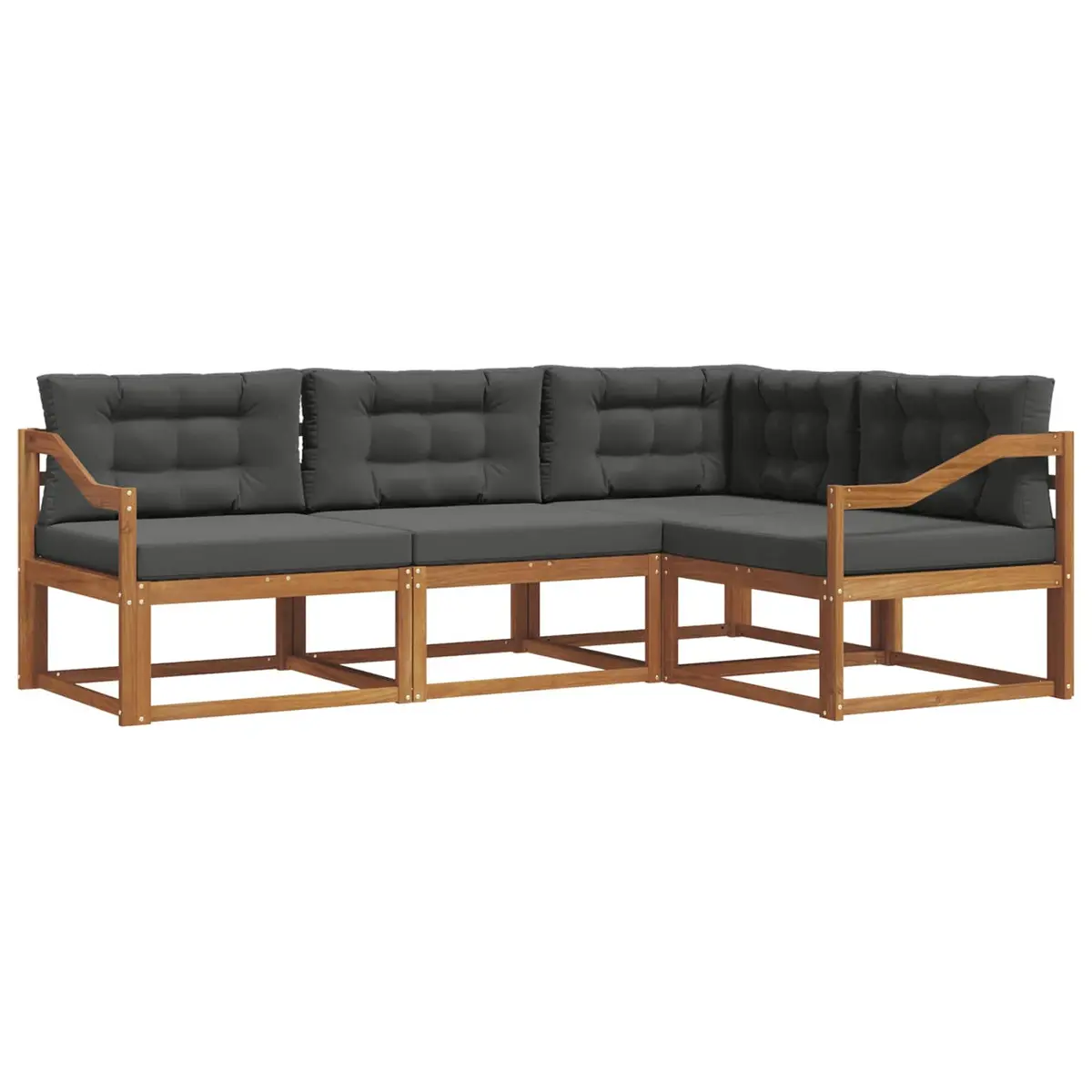 Outdoor Sectional Sofa Set Brown 4 Piece Solid Acacia Wood with Cushions