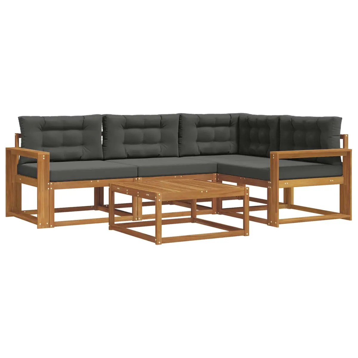 Outdoor Sofa Set Modular 5 Piece Brown Solid Acacia Wood with Cushions