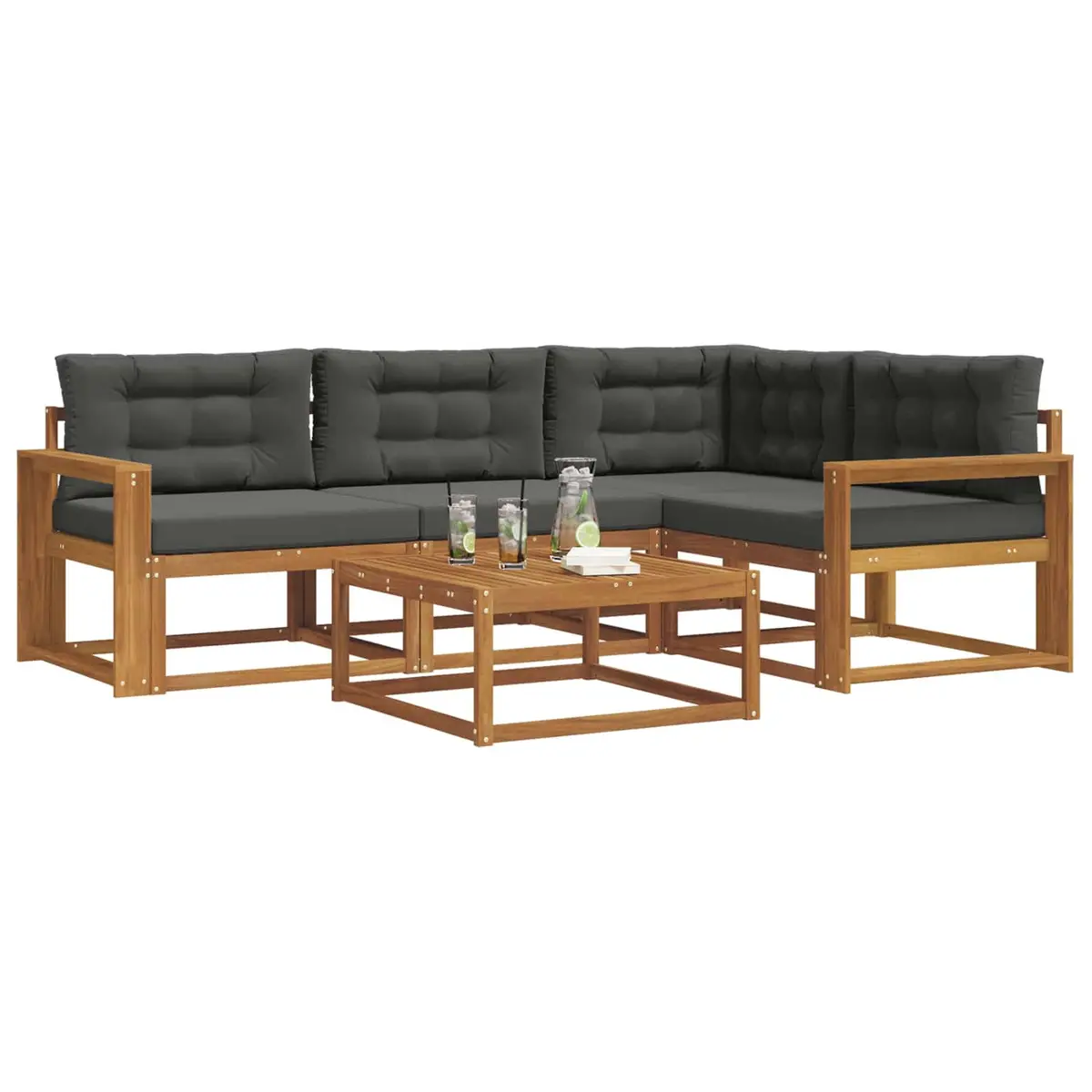 Outdoor Sofa Set Modular 5 Piece Brown Solid Acacia Wood with Cushions