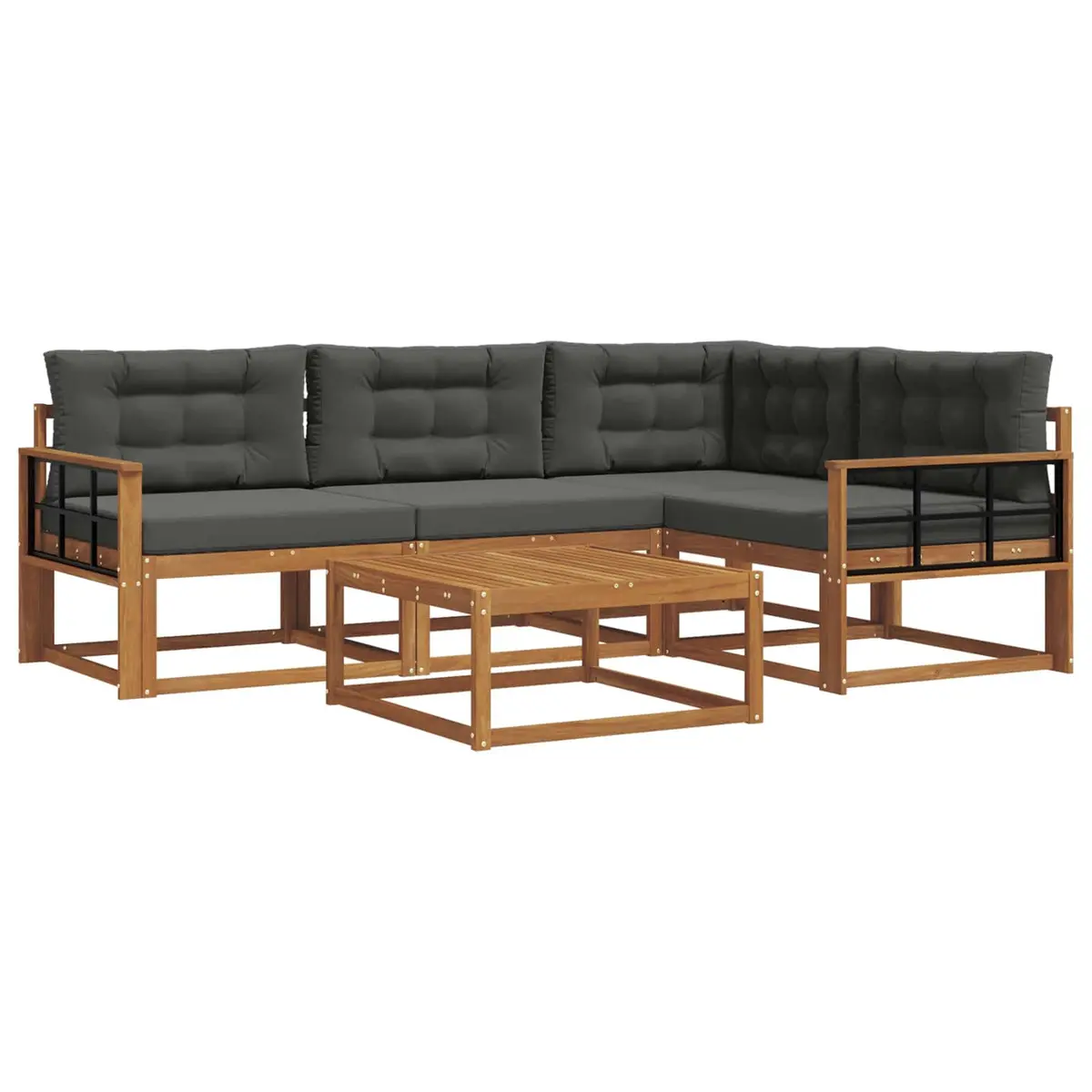 Outdoor Sofa Set Modular Brown 5 Piece Acacia Wood with Cushions