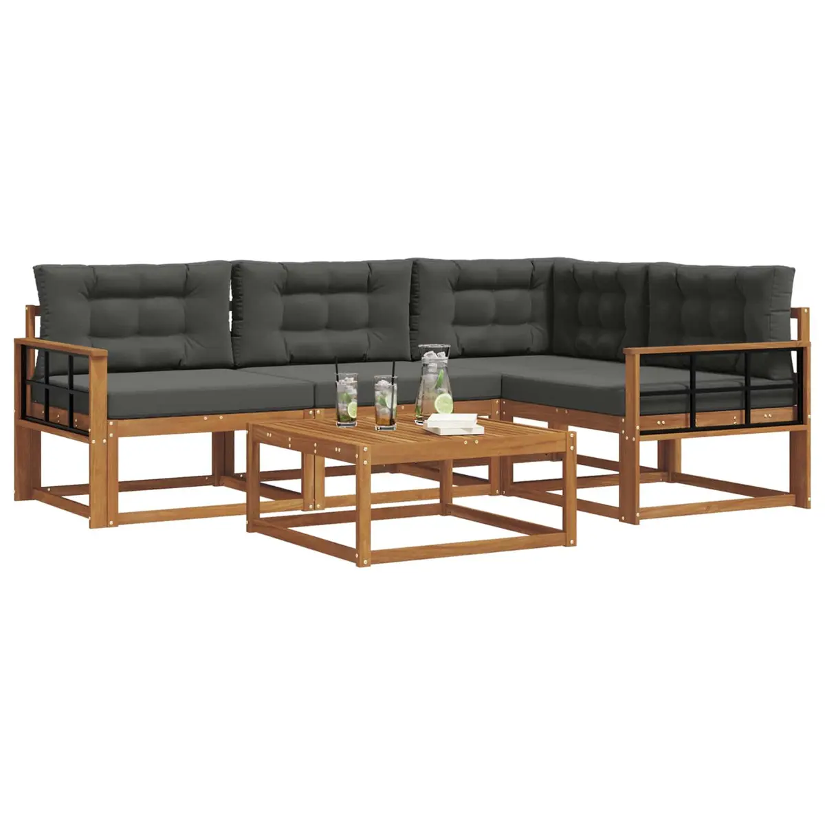 Outdoor Sofa Set Modular Brown 5 Piece Acacia Wood with Cushions