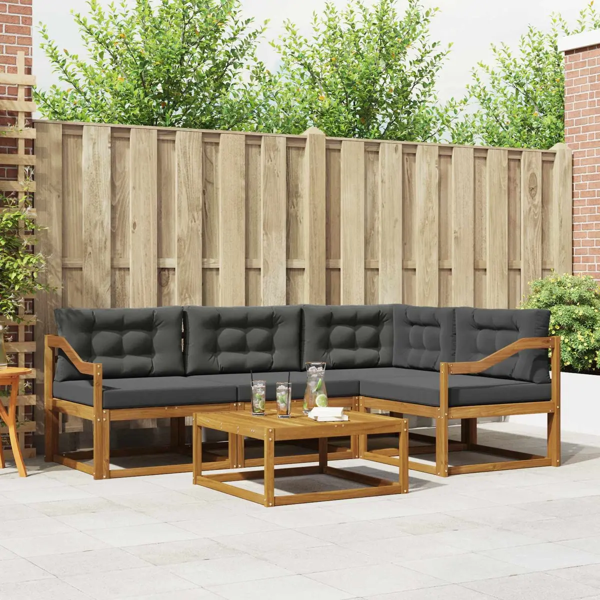 Outdoor Sofa Set Modular 5 Piece Natural Wood and Anthracite Solid Acacia Garden Patio Backyard Lounge Seating